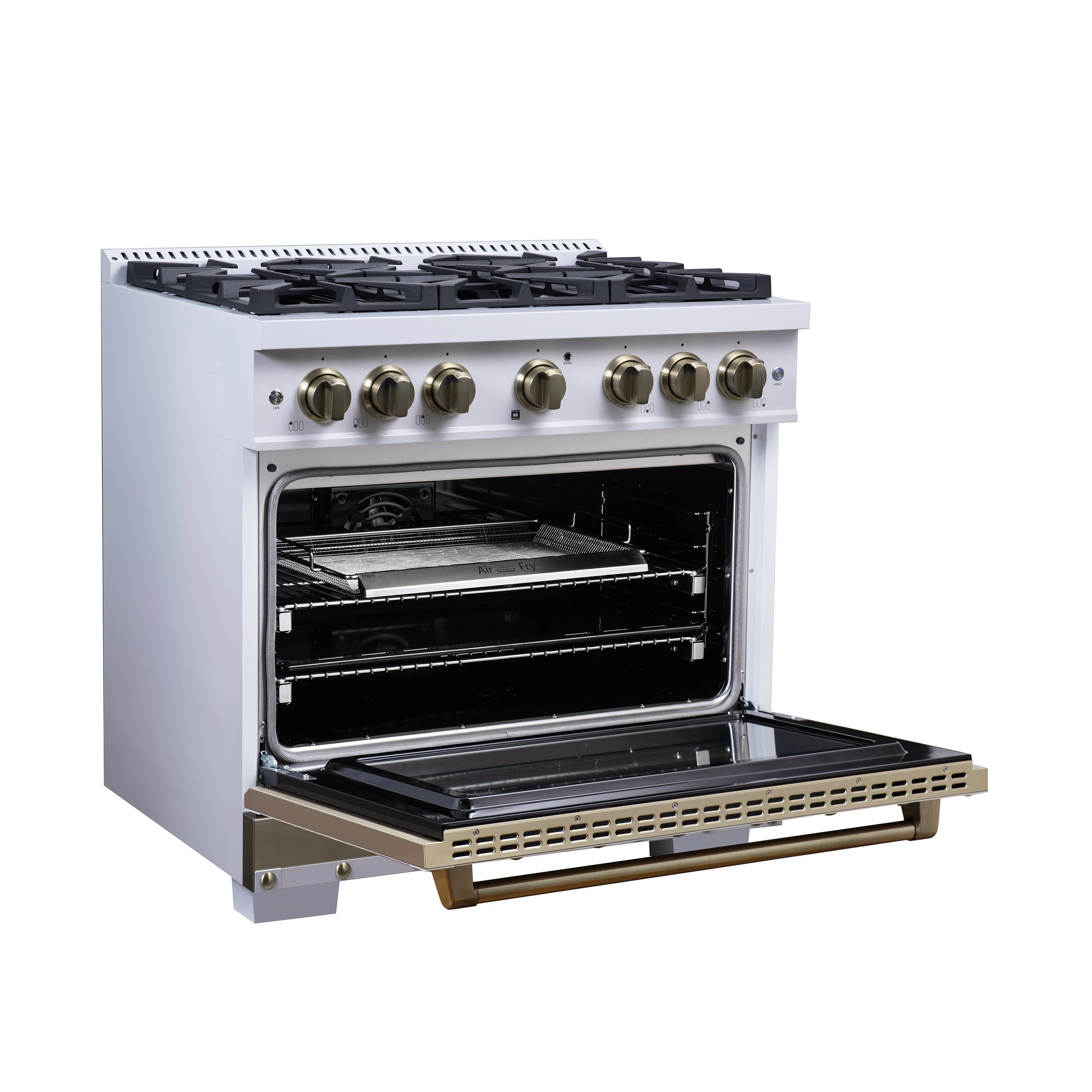 Valente 36" Dual Fuel Range in , 6 Sealed Burners, 71 000 BTU Cooktop Output , 5.2 Cu.Ft. convection Oven, Telescopic Racks FFSGS619936CPWHT