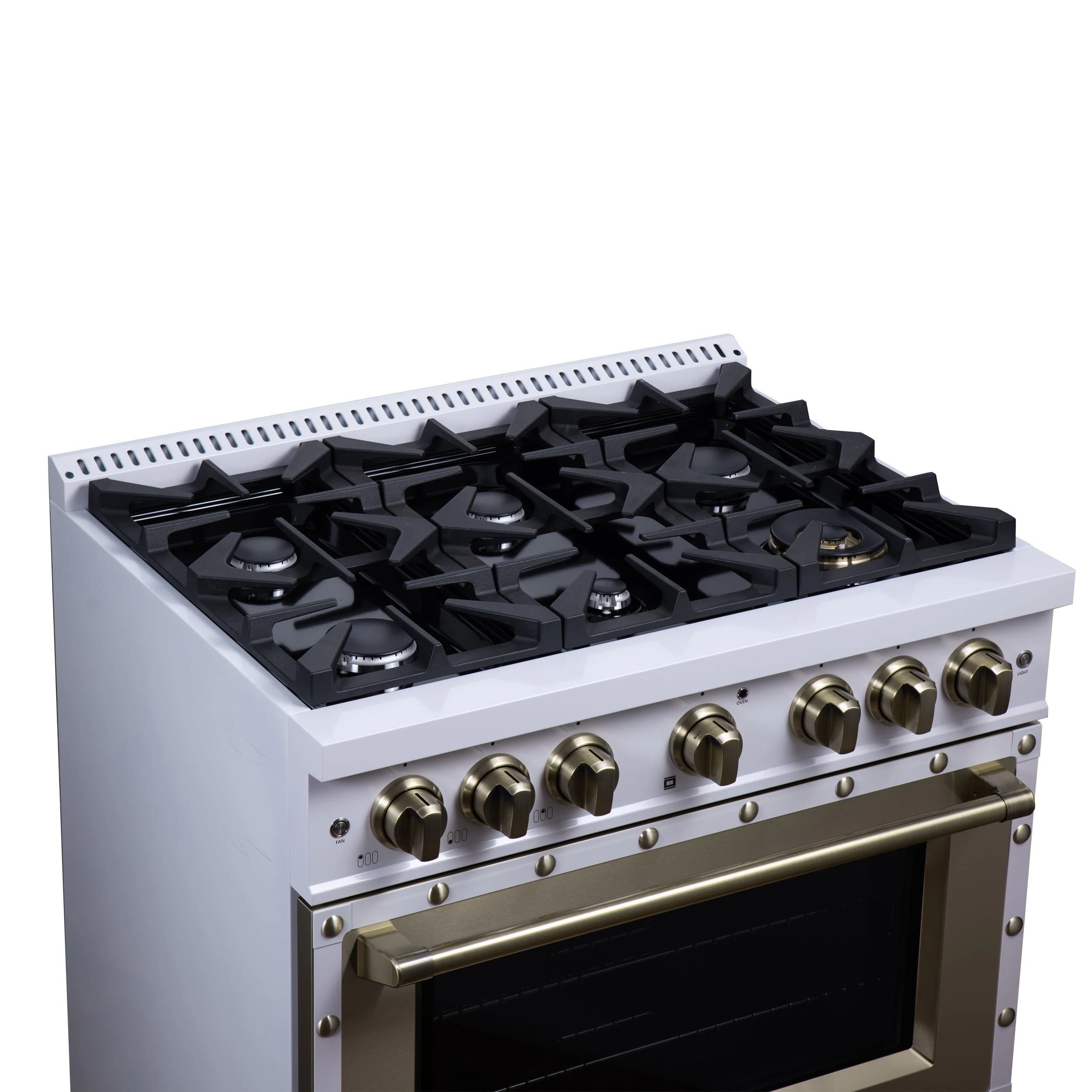 Valente 36" Dual Fuel Range in , 6 Sealed Burners, 71 000 BTU Cooktop Output , 5.2 Cu.Ft. convection Oven, Telescopic Racks FFSGS619936CPWHT