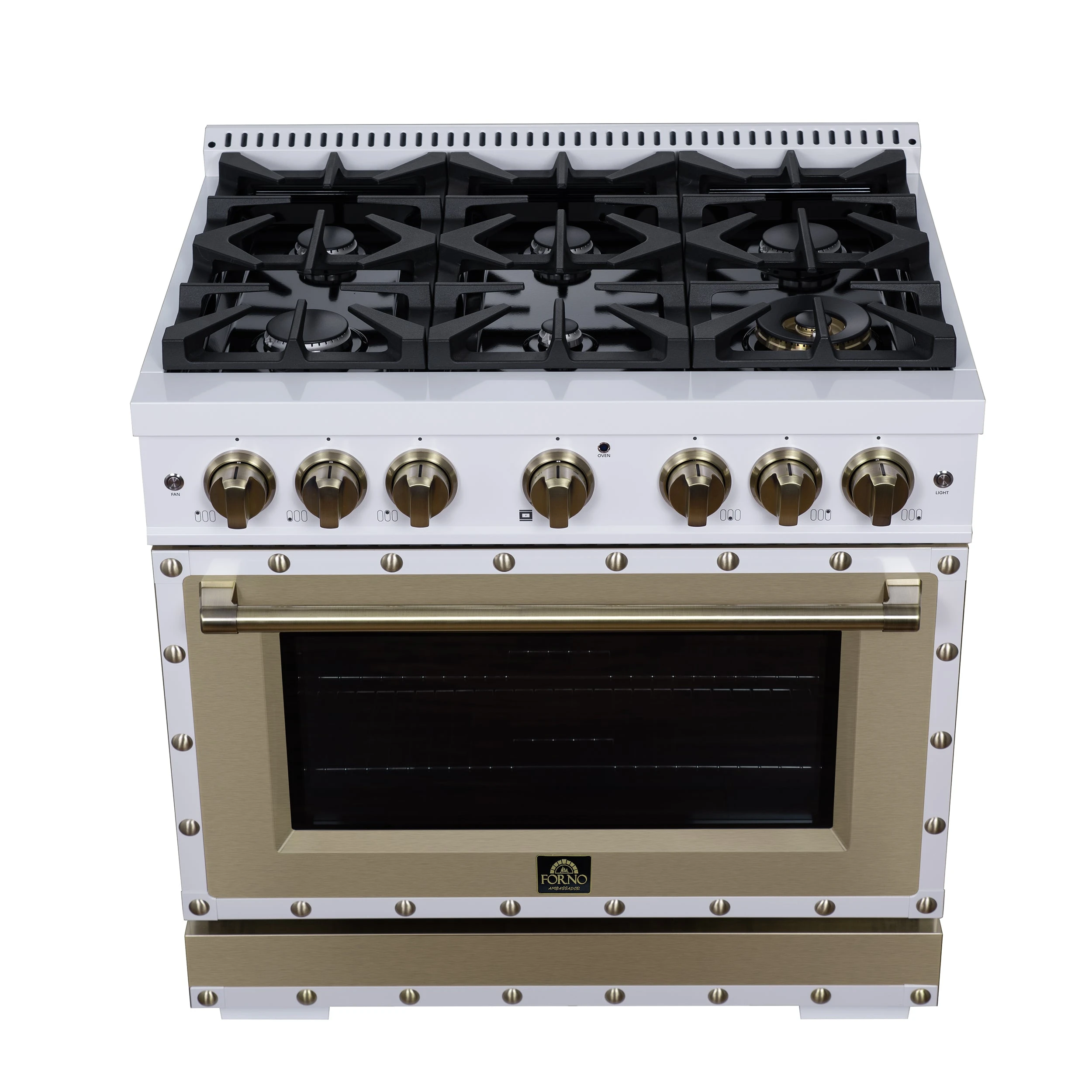Valente 36" Dual Fuel Range in , 6 Sealed Burners, 71 000 BTU Cooktop Output , 5.2 Cu.Ft. convection Oven, Telescopic Racks FFSGS619936CPWHT