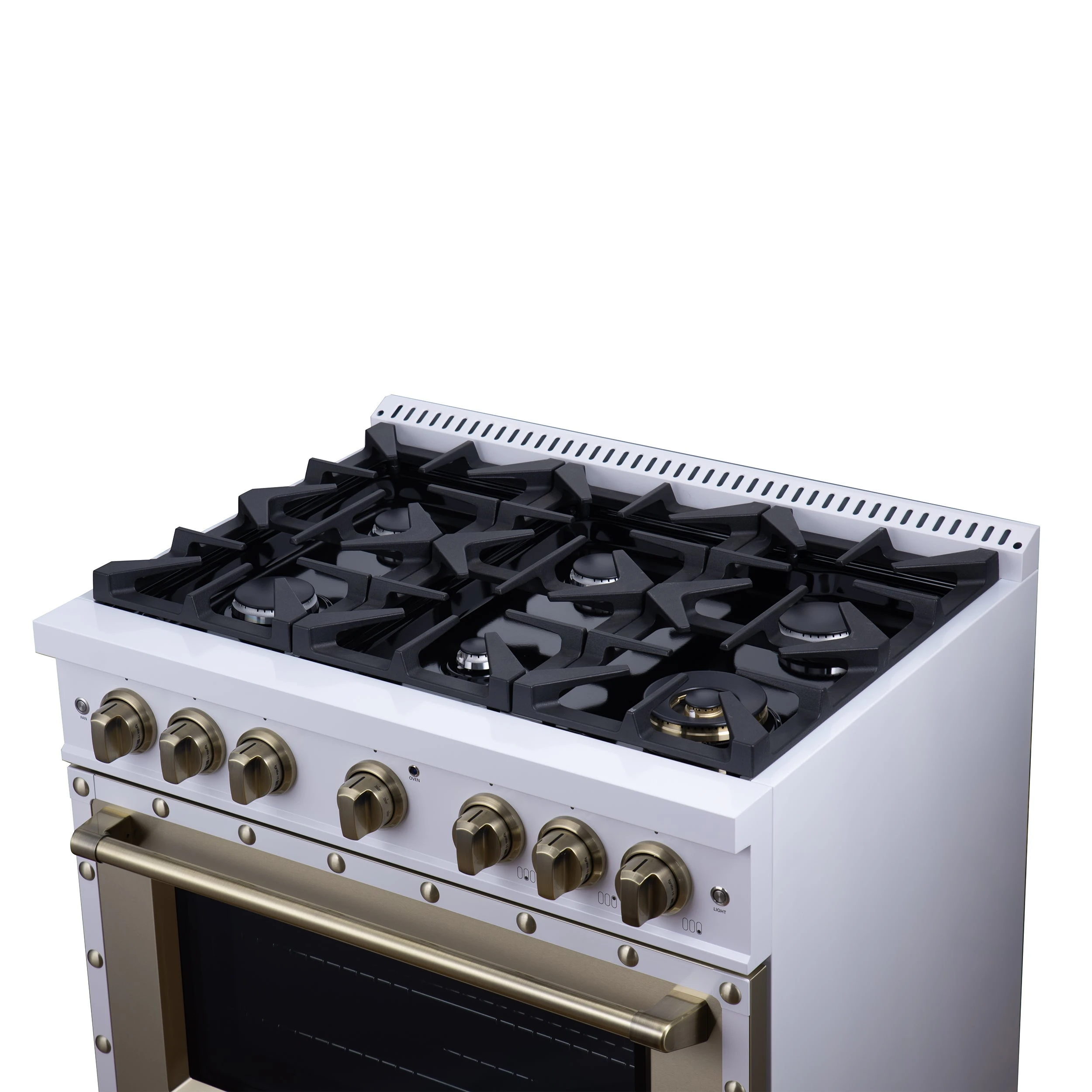 Valente 36" Dual Fuel Range in , 6 Sealed Burners, 71 000 BTU Cooktop Output , 5.2 Cu.Ft. convection Oven, Telescopic Racks FFSGS619936CPWHT