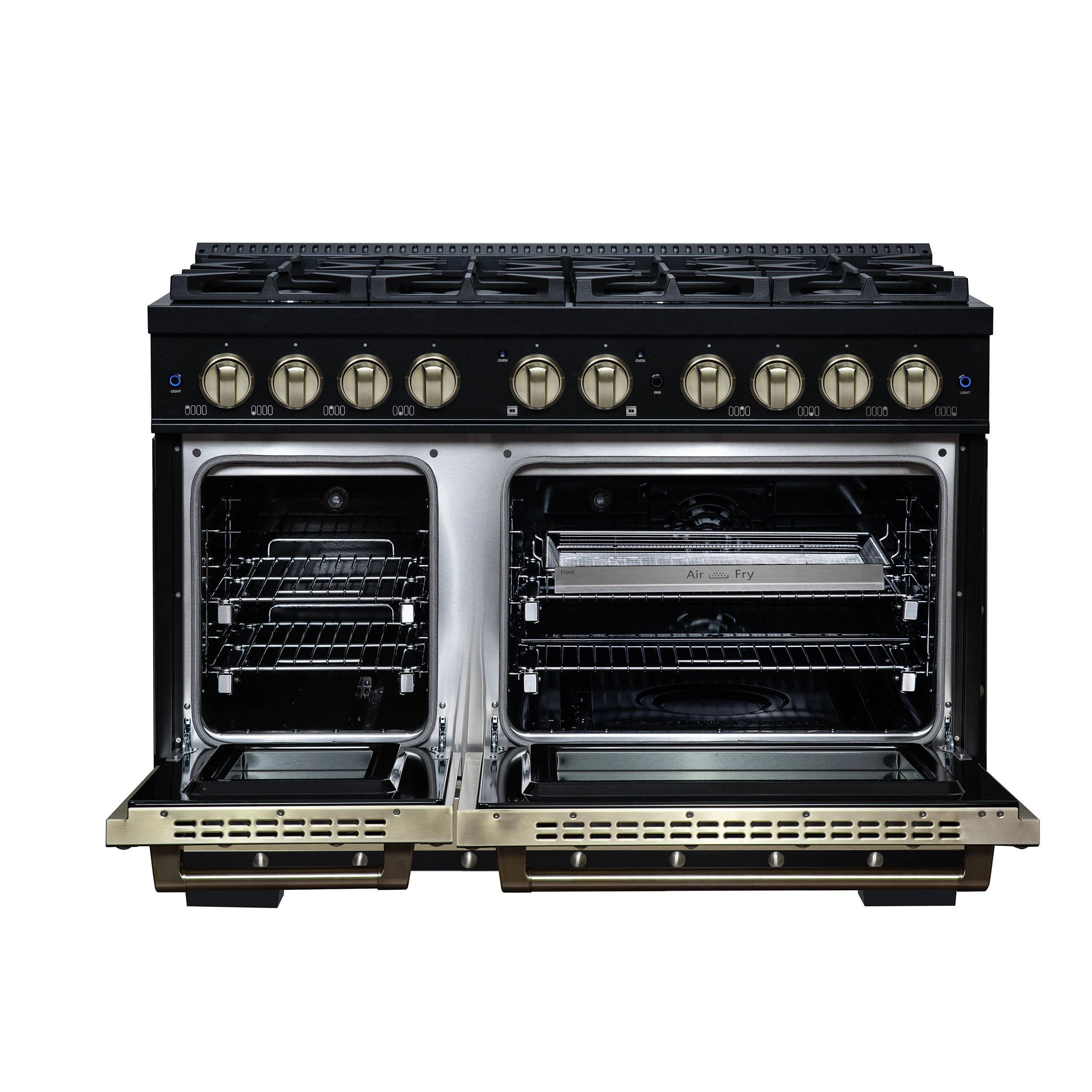 Valente 48" Dual Fuel Range in , 8 Sealed Burners, 94 000 BTU Cooktop Output, 6.7 Cu.Ft. Double Oven, Telescopic Racks FFSGS619948CPBLK