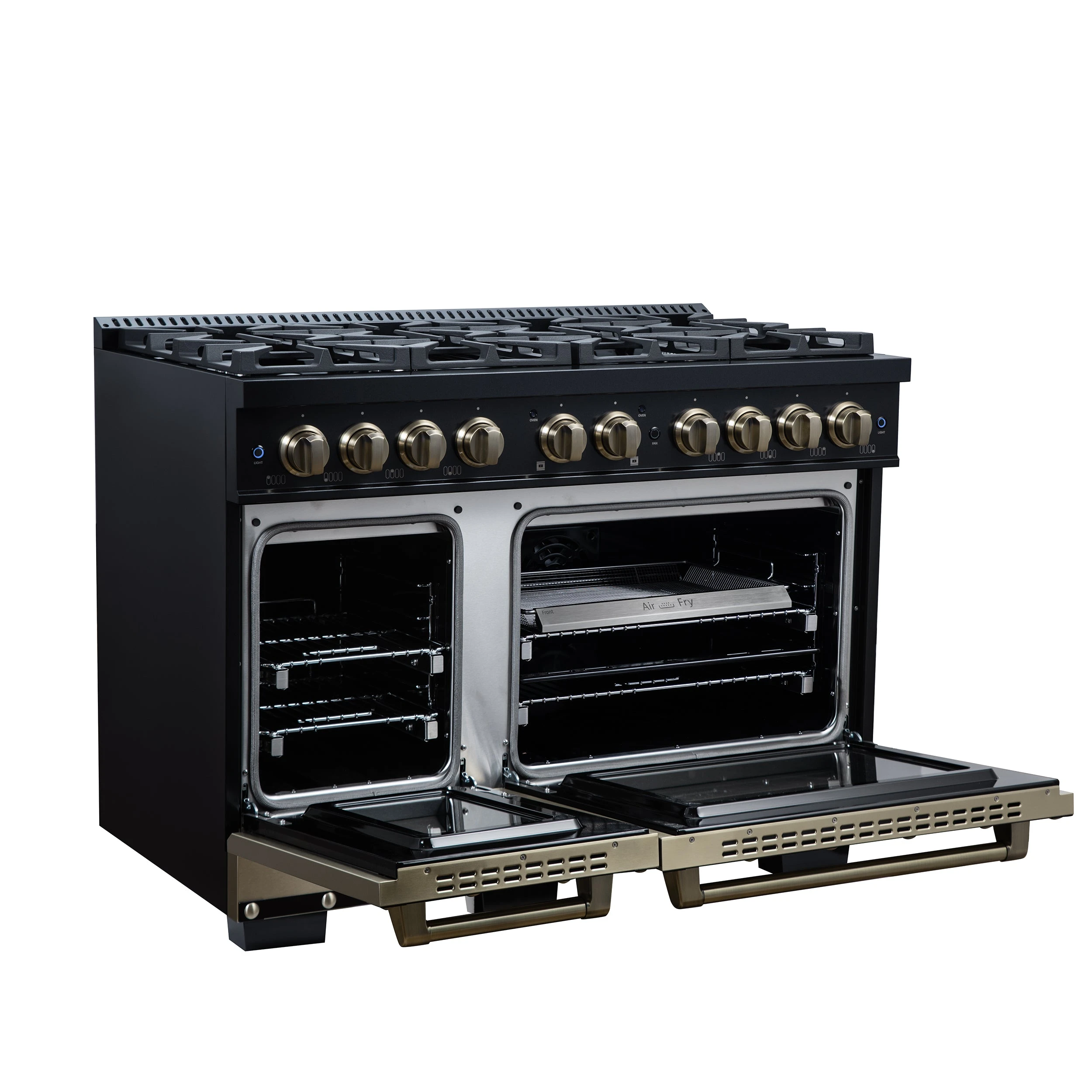 Valente 48" Dual Fuel Range in , 8 Sealed Burners, 94 000 BTU Cooktop Output, 6.7 Cu.Ft. Double Oven, Telescopic Racks FFSGS619948CPBLK
