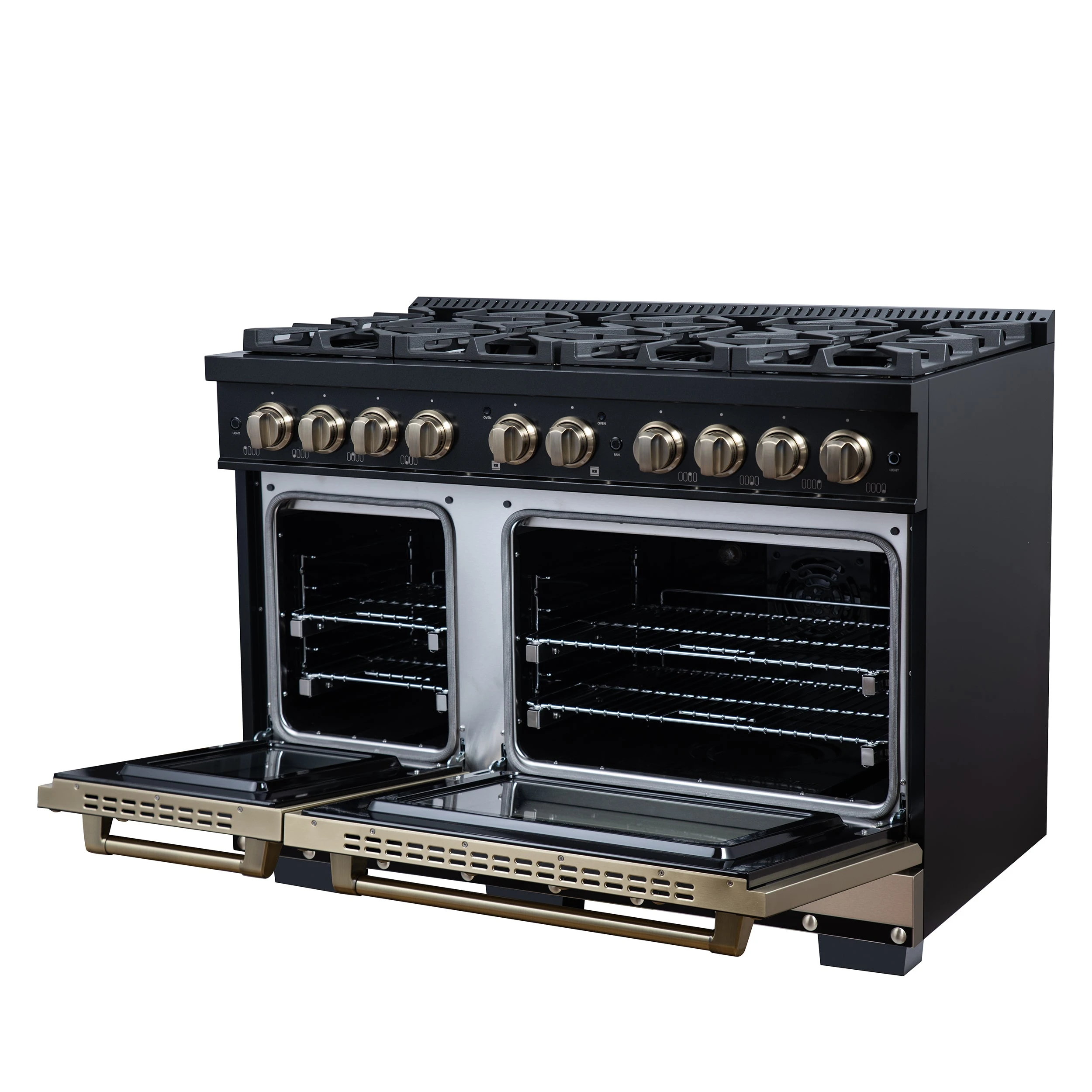 Valente 48" Dual Fuel Range in , 8 Sealed Burners, 94 000 BTU Cooktop Output, 6.7 Cu.Ft. Double Oven, Telescopic Racks FFSGS619948CPBLK