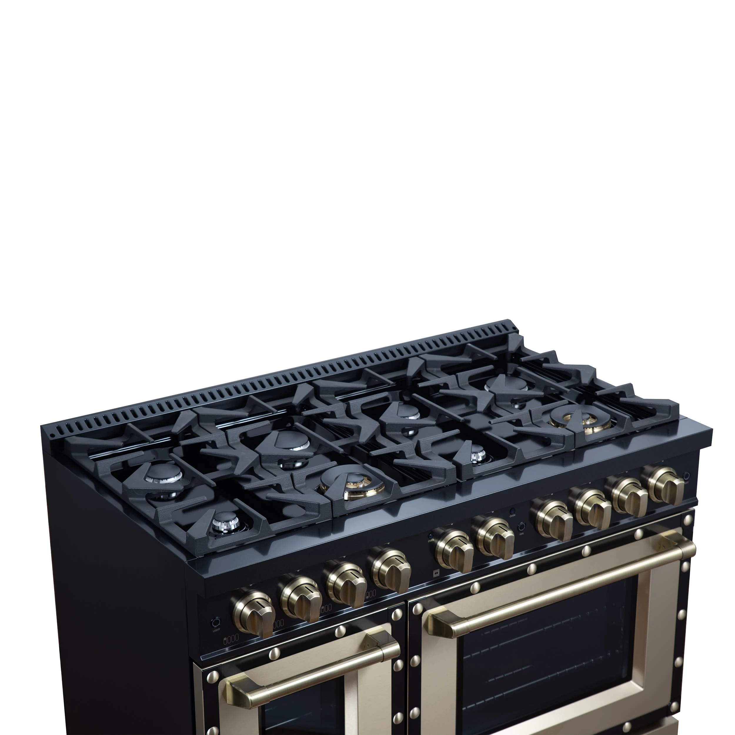 Valente 48" Dual Fuel Range in , 8 Sealed Burners, 94 000 BTU Cooktop Output, 6.7 Cu.Ft. Double Oven, Telescopic Racks FFSGS619948CPBLK