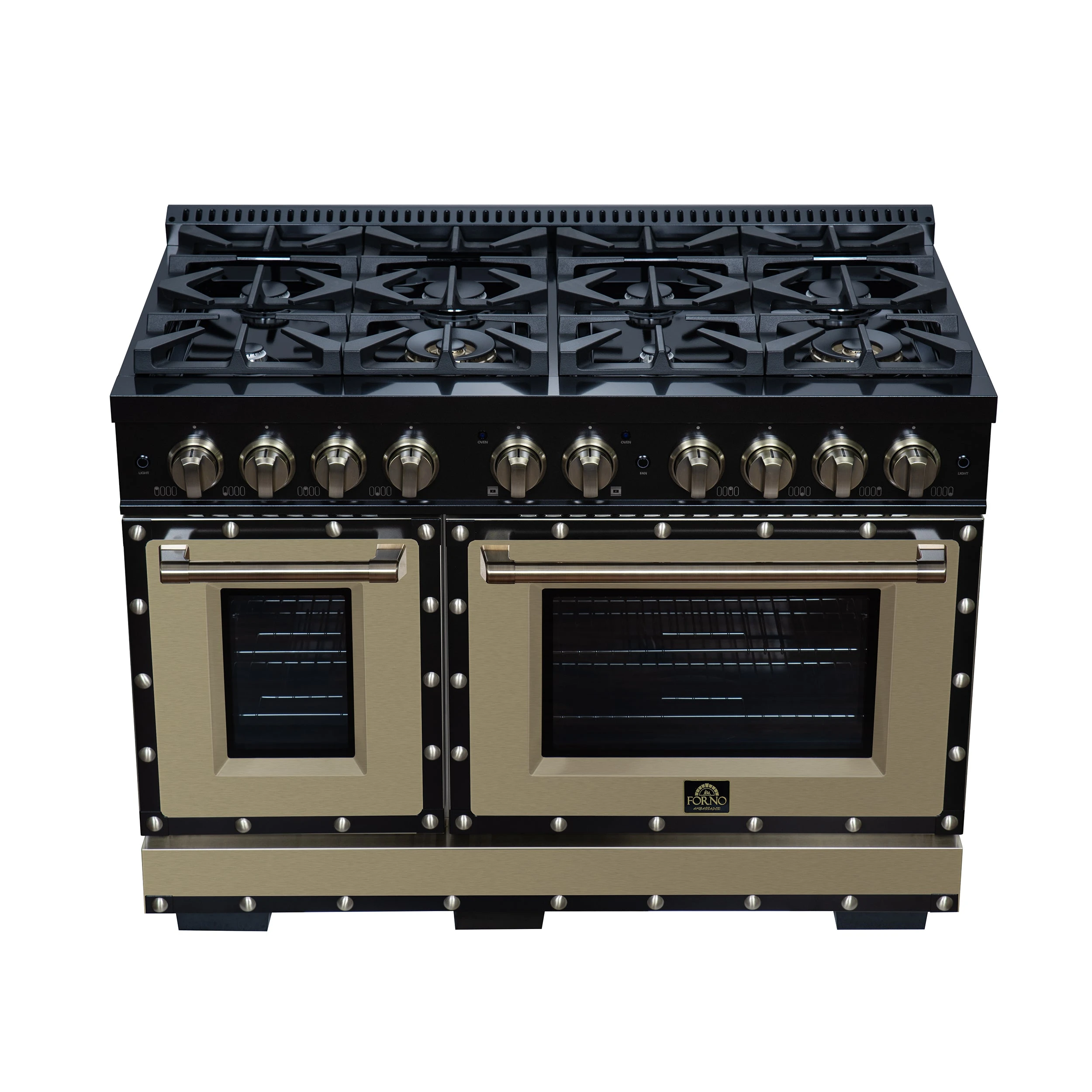 Valente 48" Dual Fuel Range in , 8 Sealed Burners, 94 000 BTU Cooktop Output, 6.7 Cu.Ft. Double Oven, Telescopic Racks FFSGS619948CPBLK