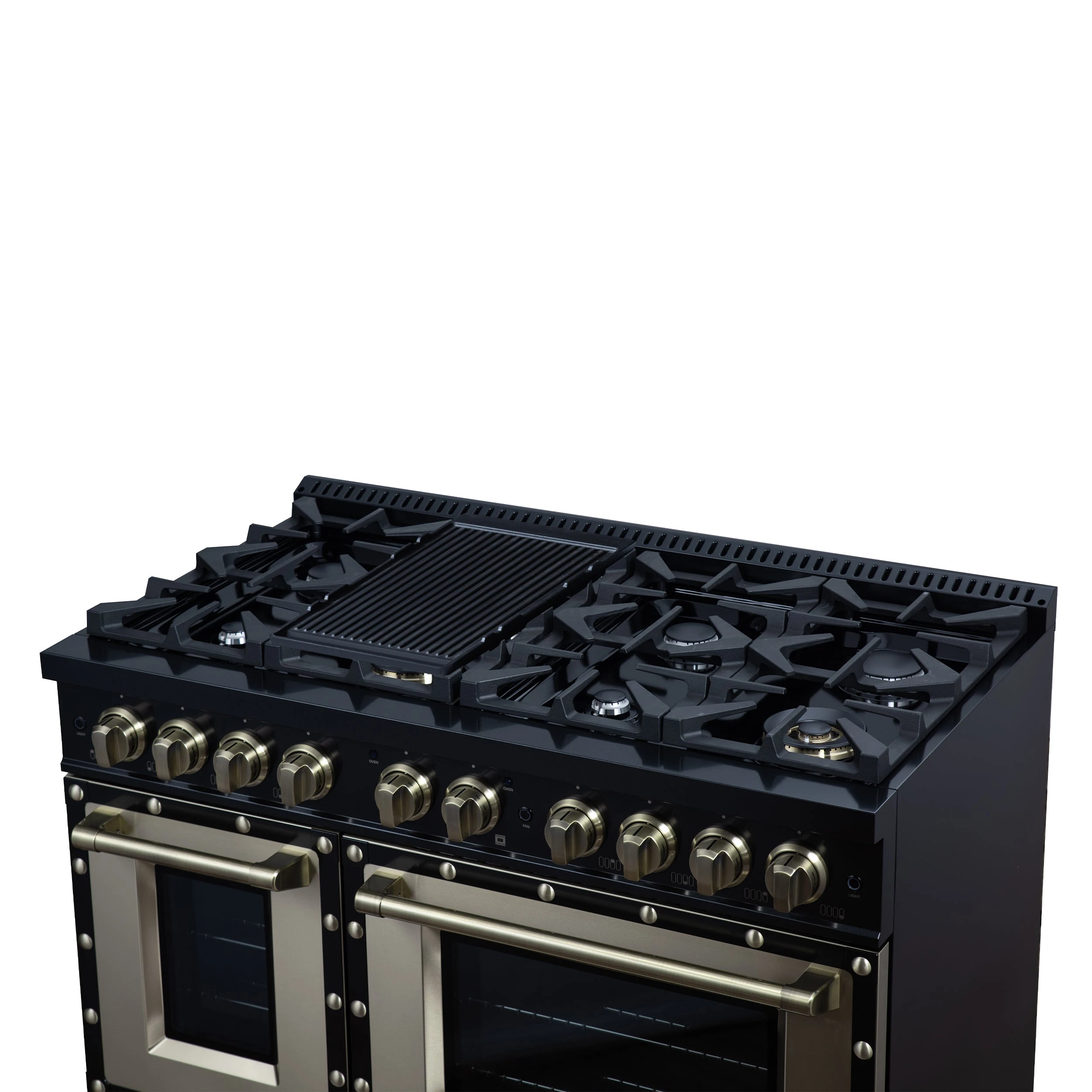 Valente 48" Dual Fuel Range in , 8 Sealed Burners, 94 000 BTU Cooktop Output, 6.7 Cu.Ft. Double Oven, Telescopic Racks FFSGS619948CPBLK