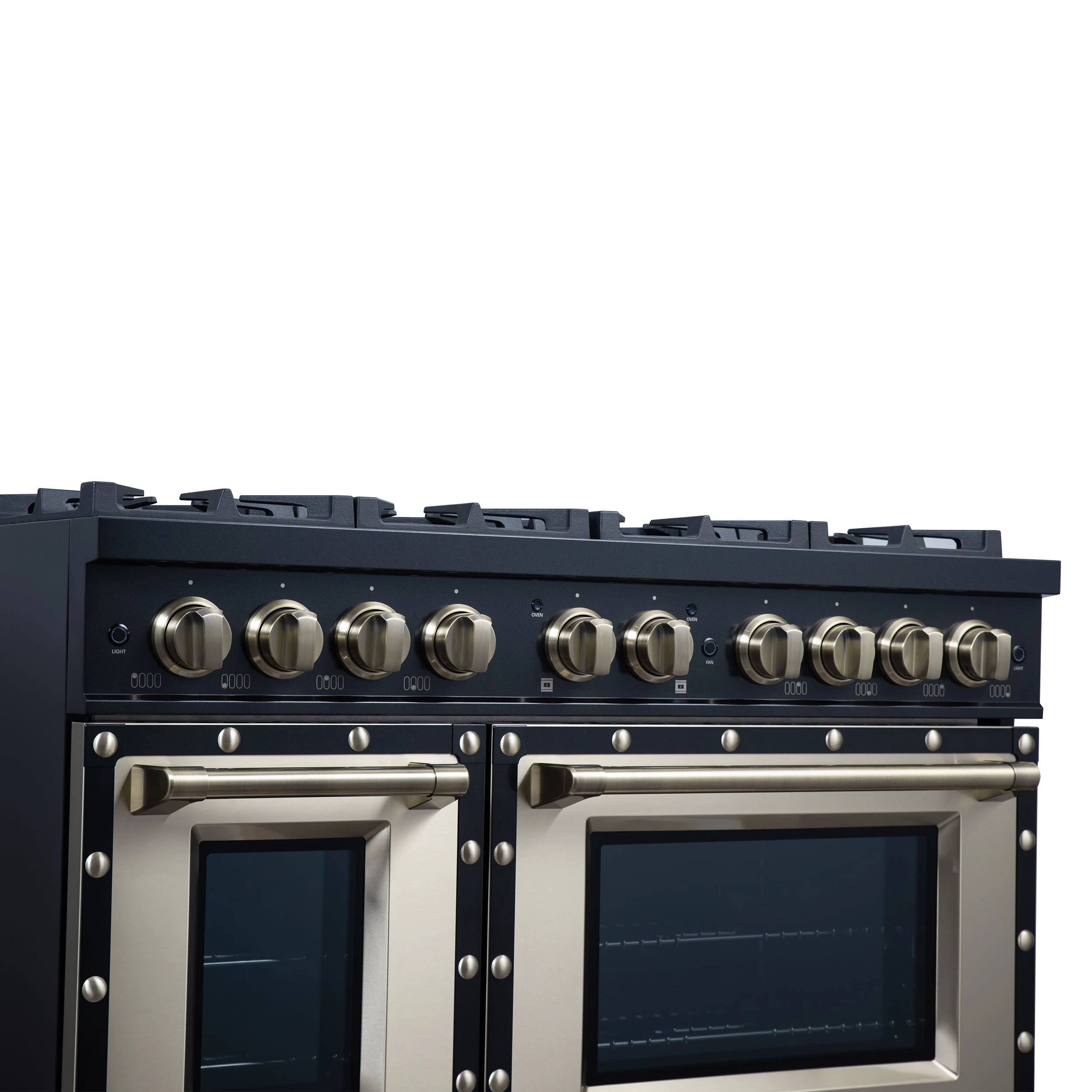 Valente 48" Dual Fuel Range in , 8 Sealed Burners, 94 000 BTU Cooktop Output, 6.7 Cu.Ft. Double Oven, Telescopic Racks FFSGS619948CPBLK