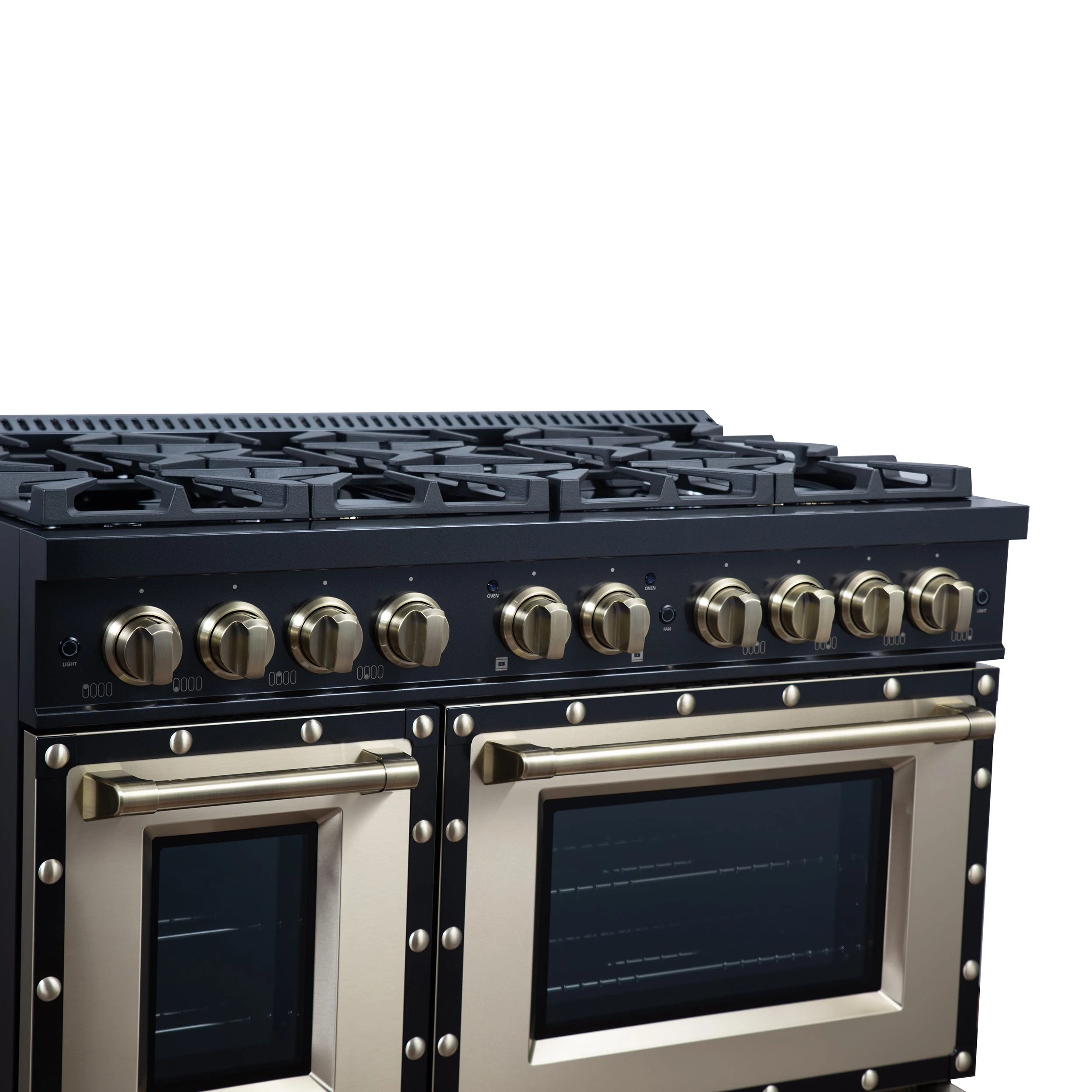 Valente 48" Dual Fuel Range in , 8 Sealed Burners, 94 000 BTU Cooktop Output, 6.7 Cu.Ft. Double Oven, Telescopic Racks FFSGS619948CPBLK