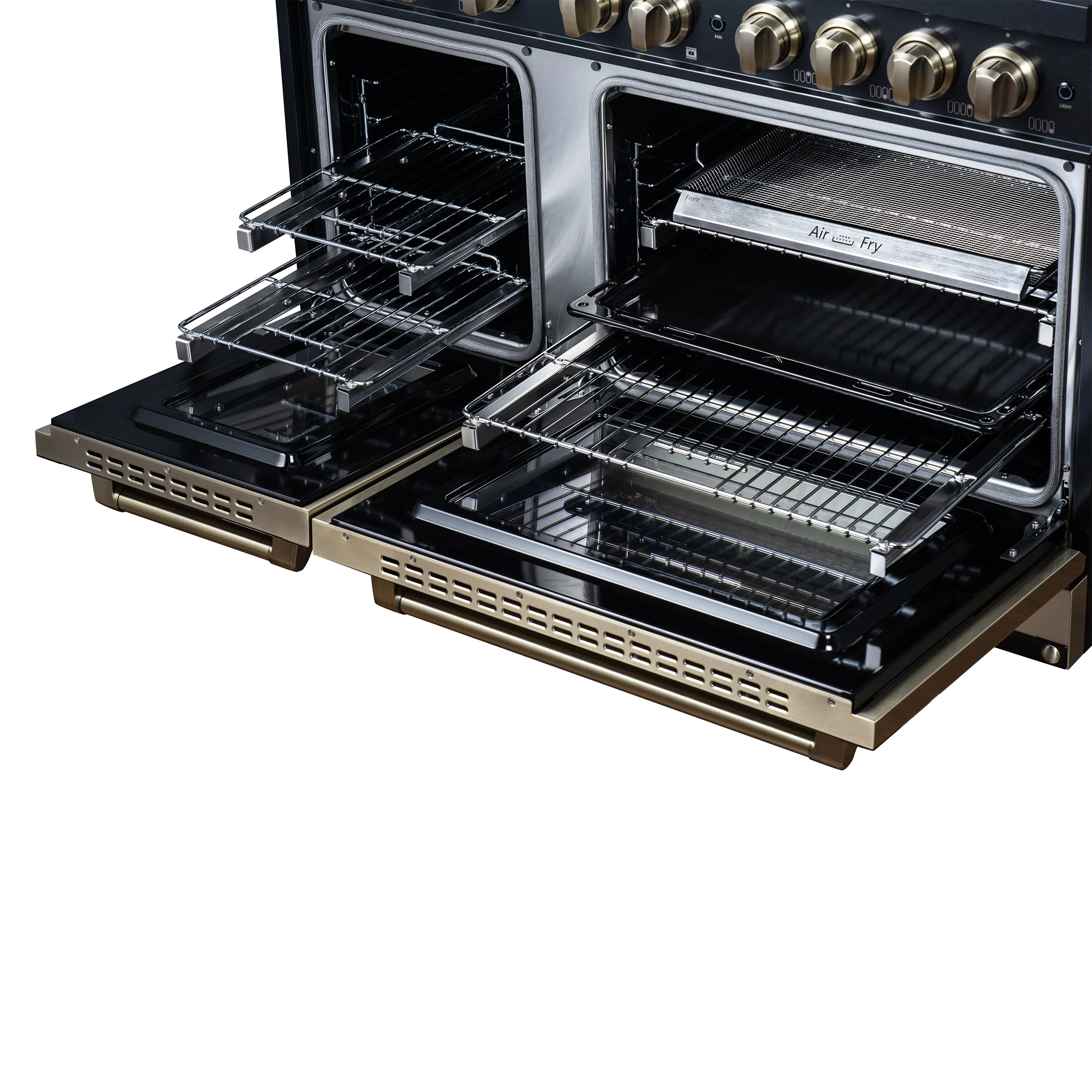 Valente 48" Dual Fuel Range in , 8 Sealed Burners, 94 000 BTU Cooktop Output, 6.7 Cu.Ft. Double Oven, Telescopic Racks FFSGS619948CPBLK
