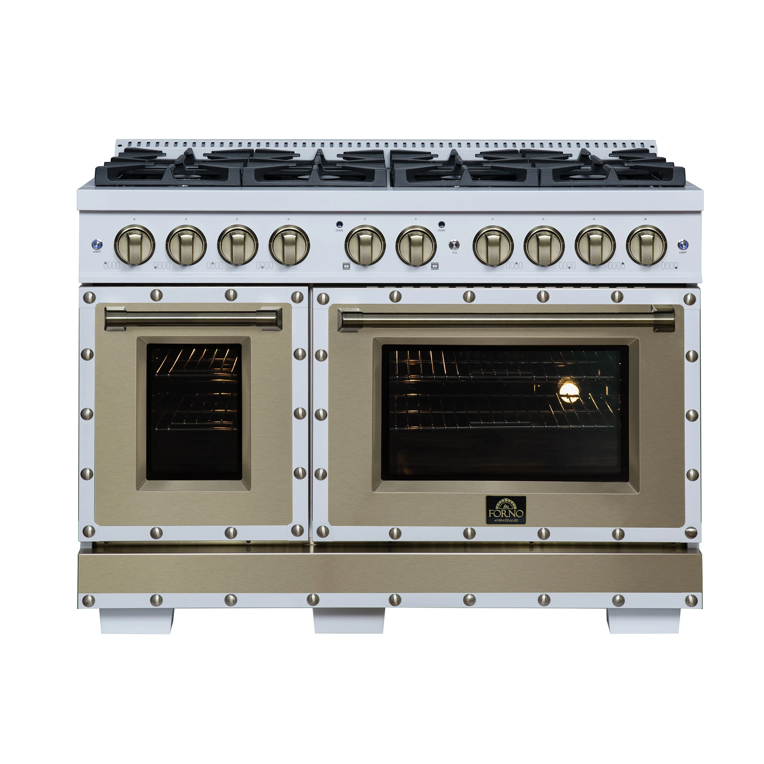 Valente 48" Dual Fuel Range in , 8 Sealed Burners, 94 000 BTU Cooktop Output, 6.7 Cu.Ft. Double Oven, Telescopic Racks FFSGS619948CPWHT