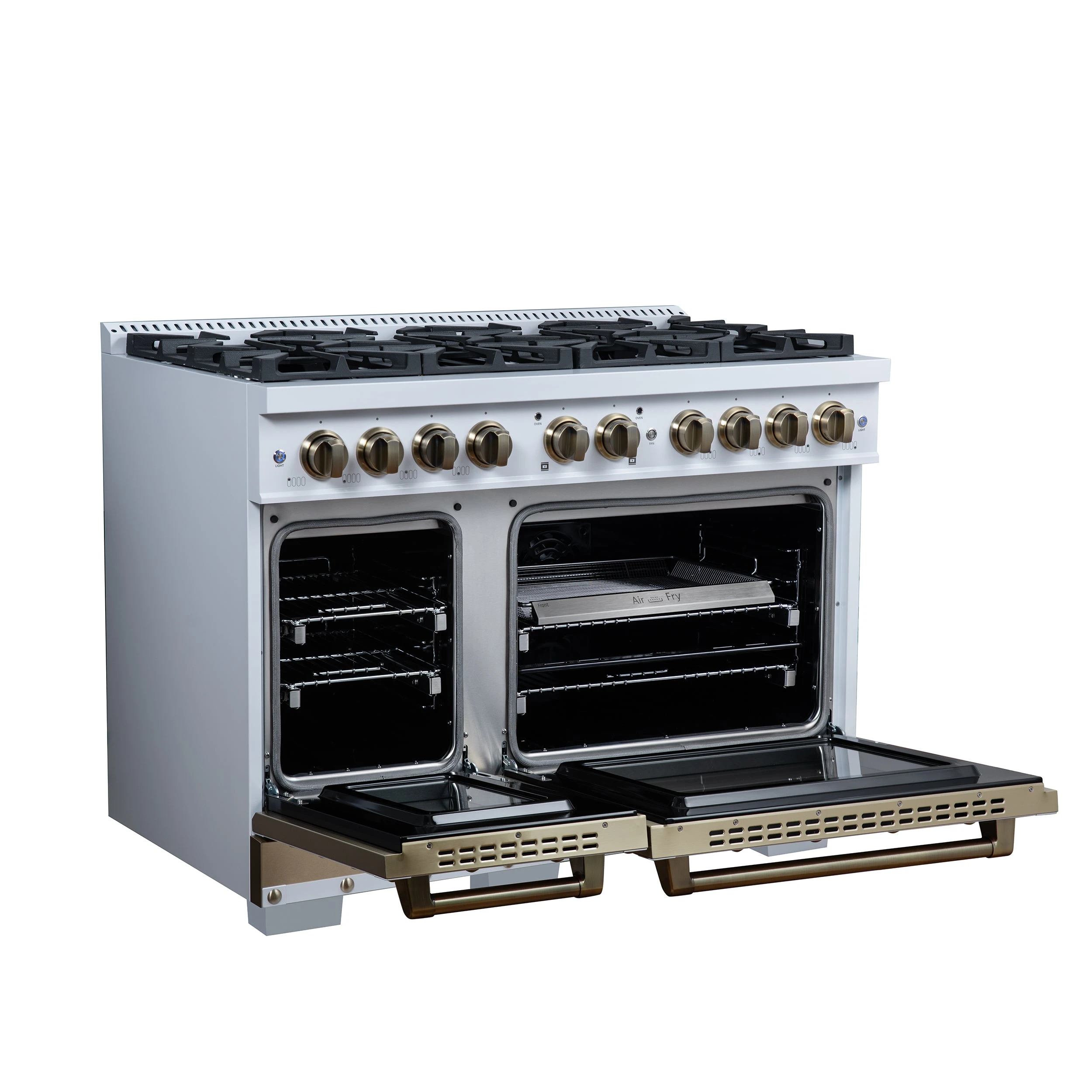Valente 48" Dual Fuel Range in , 8 Sealed Burners, 94 000 BTU Cooktop Output, 6.7 Cu.Ft. Double Oven, Telescopic Racks FFSGS619948CPWHT