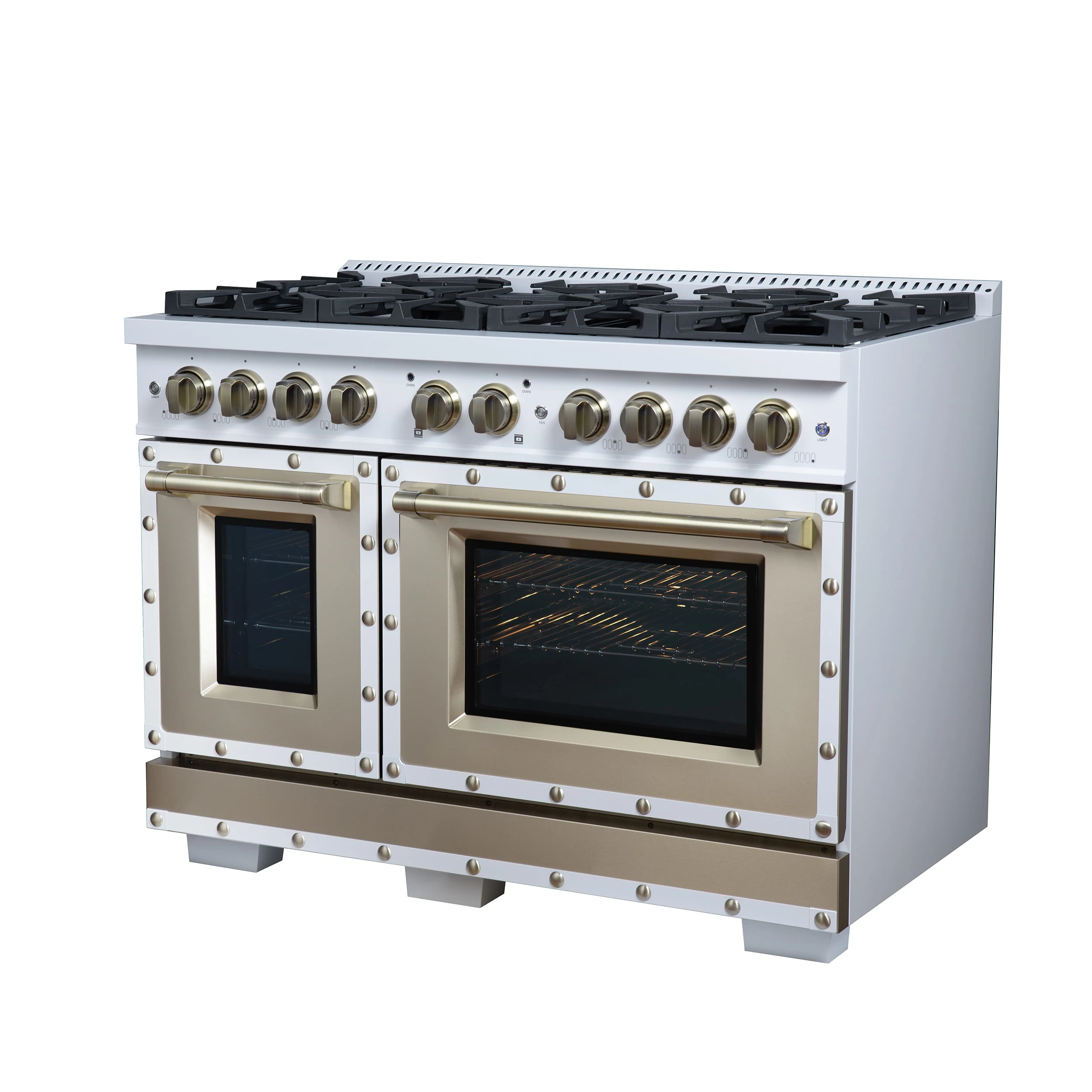 Valente 48" Dual Fuel Range in , 8 Sealed Burners, 94 000 BTU Cooktop Output, 6.7 Cu.Ft. Double Oven, Telescopic Racks FFSGS619948CPWHT
