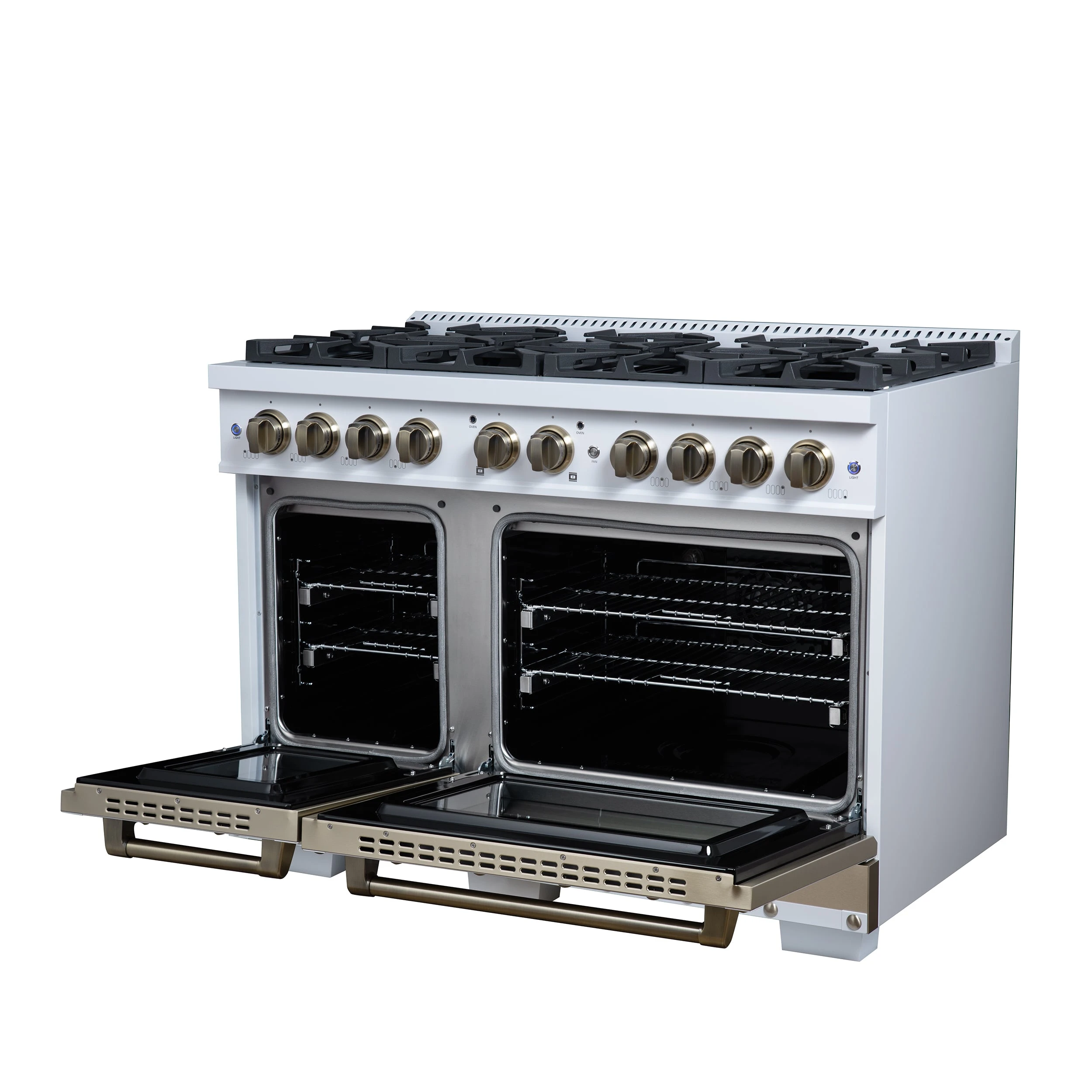 Valente 48" Dual Fuel Range in , 8 Sealed Burners, 94 000 BTU Cooktop Output, 6.7 Cu.Ft. Double Oven, Telescopic Racks FFSGS619948CPWHT