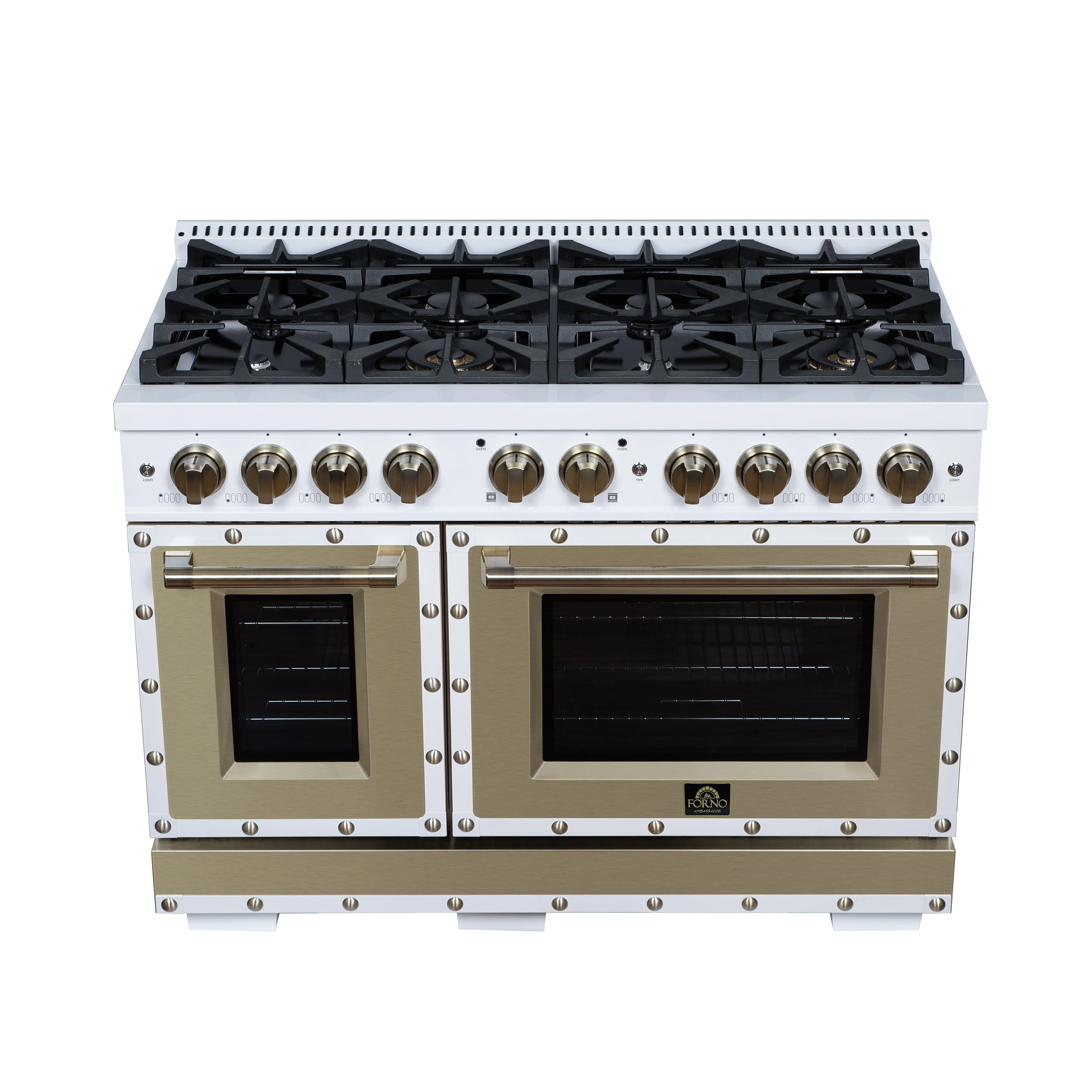 Valente 48" Dual Fuel Range in , 8 Sealed Burners, 94 000 BTU Cooktop Output, 6.7 Cu.Ft. Double Oven, Telescopic Racks FFSGS619948CPWHT