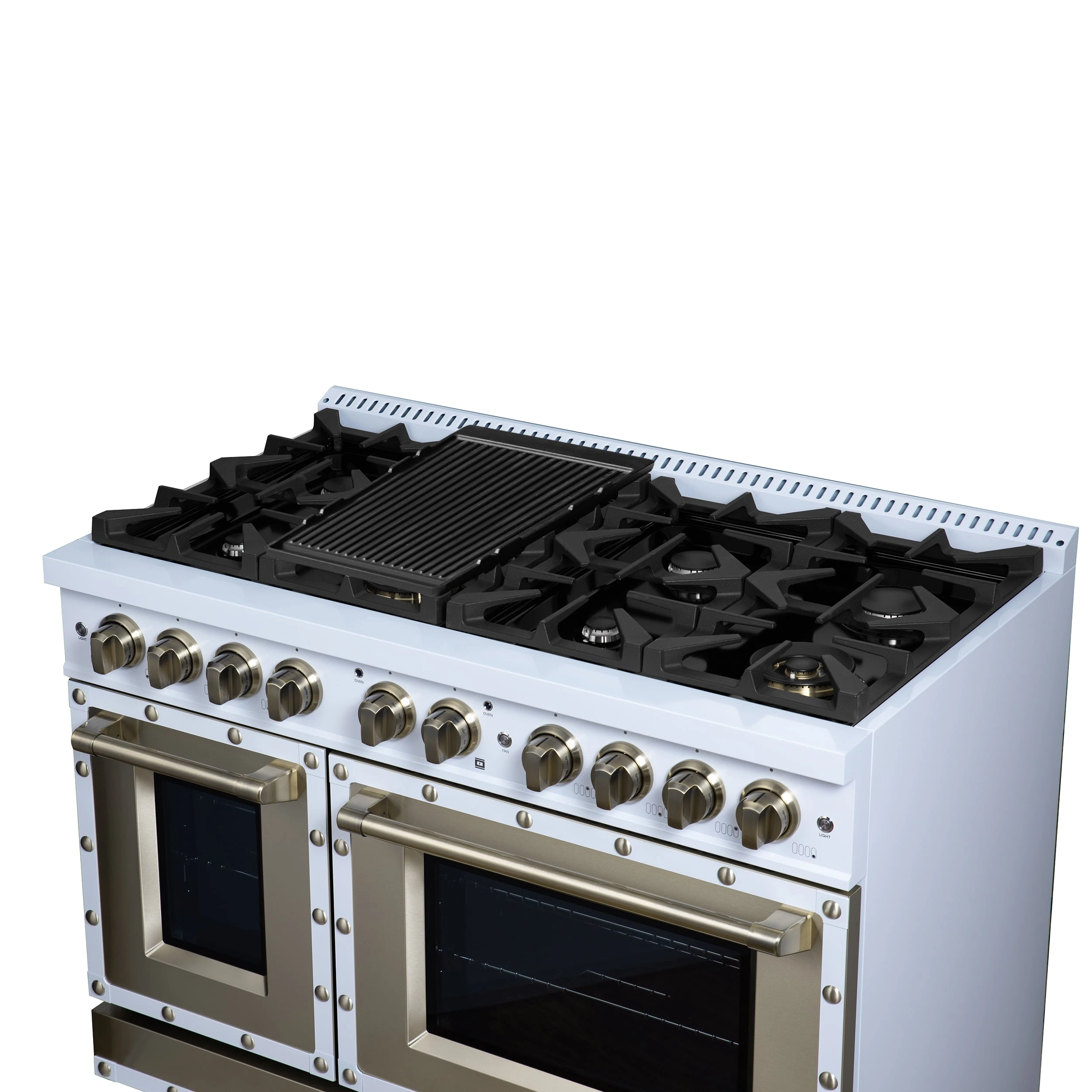 Valente 48" Dual Fuel Range in , 8 Sealed Burners, 94 000 BTU Cooktop Output, 6.7 Cu.Ft. Double Oven, Telescopic Racks FFSGS619948CPWHT