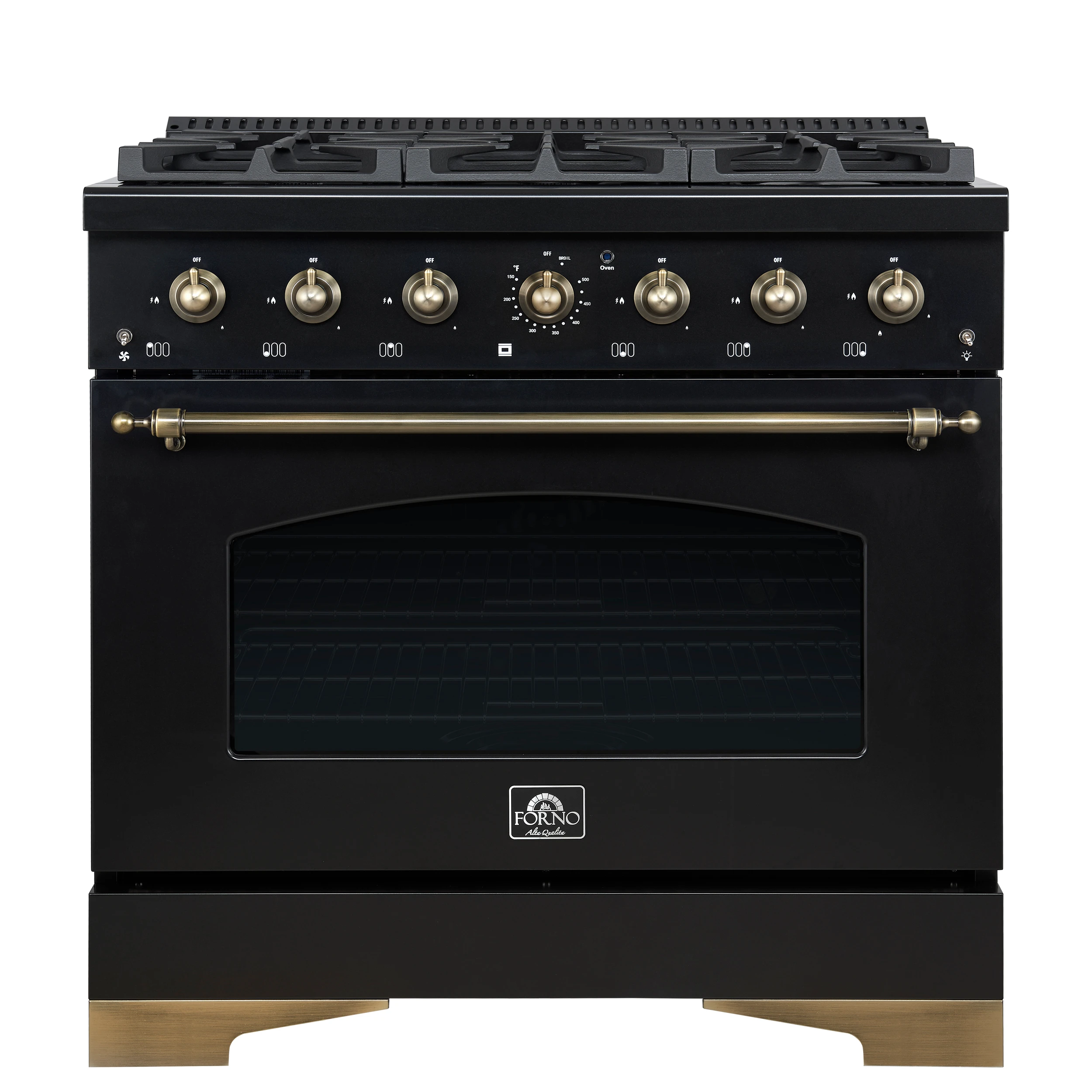 Antico 36-Inch Freestanding Gas Range, , Antique Brass Design, 6 Burners, Convection Oven, Energy Efficient FFSGS621936BLK