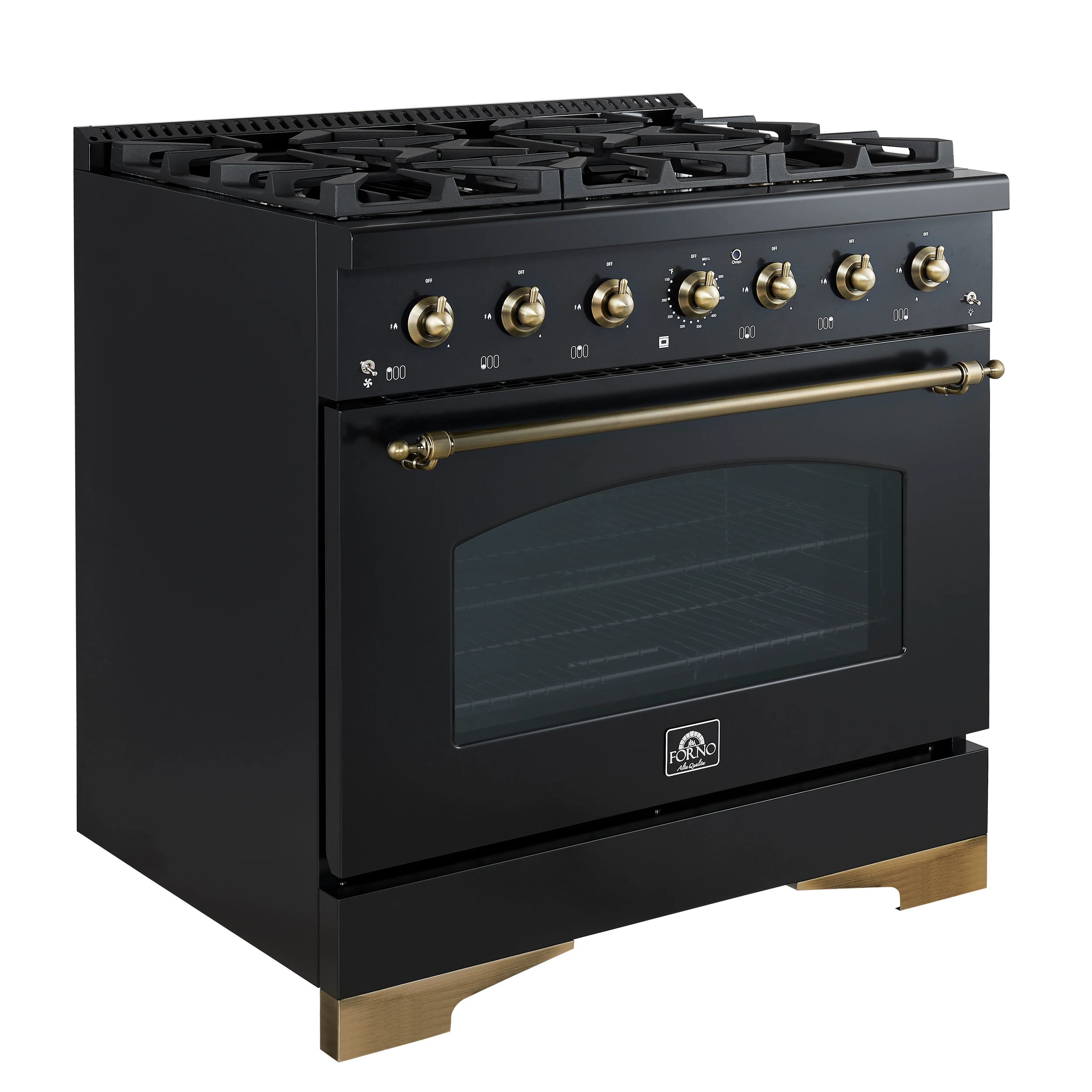 Antico 36-Inch Freestanding Gas Range, , Antique Brass Design, 6 Burners, Convection Oven, Energy Efficient FFSGS621936BLK