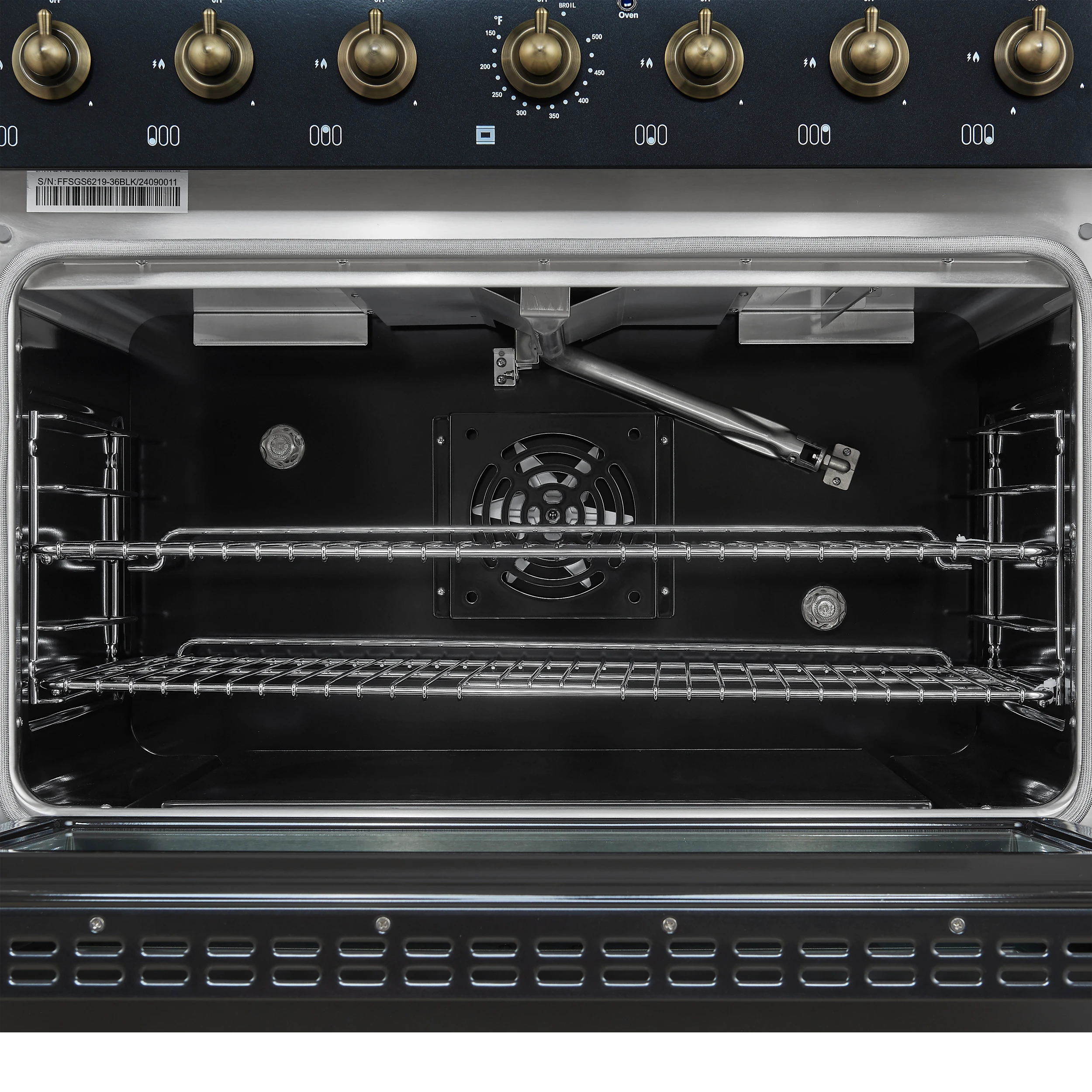 Antico 36-Inch Freestanding Gas Range, , Antique Brass Design, 6 Burners, Convection Oven, Energy Efficient FFSGS621936BLK
