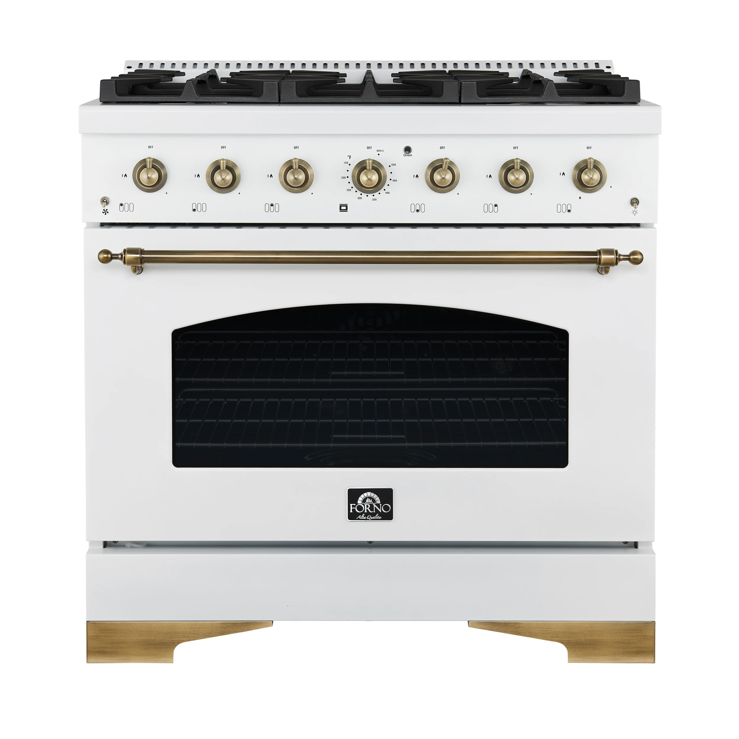Antico 36-Inch Freestanding Gas Range, , Antique Brass Design, 6 Burners, Convection Oven, Energy Efficient FFSGS621936WHT