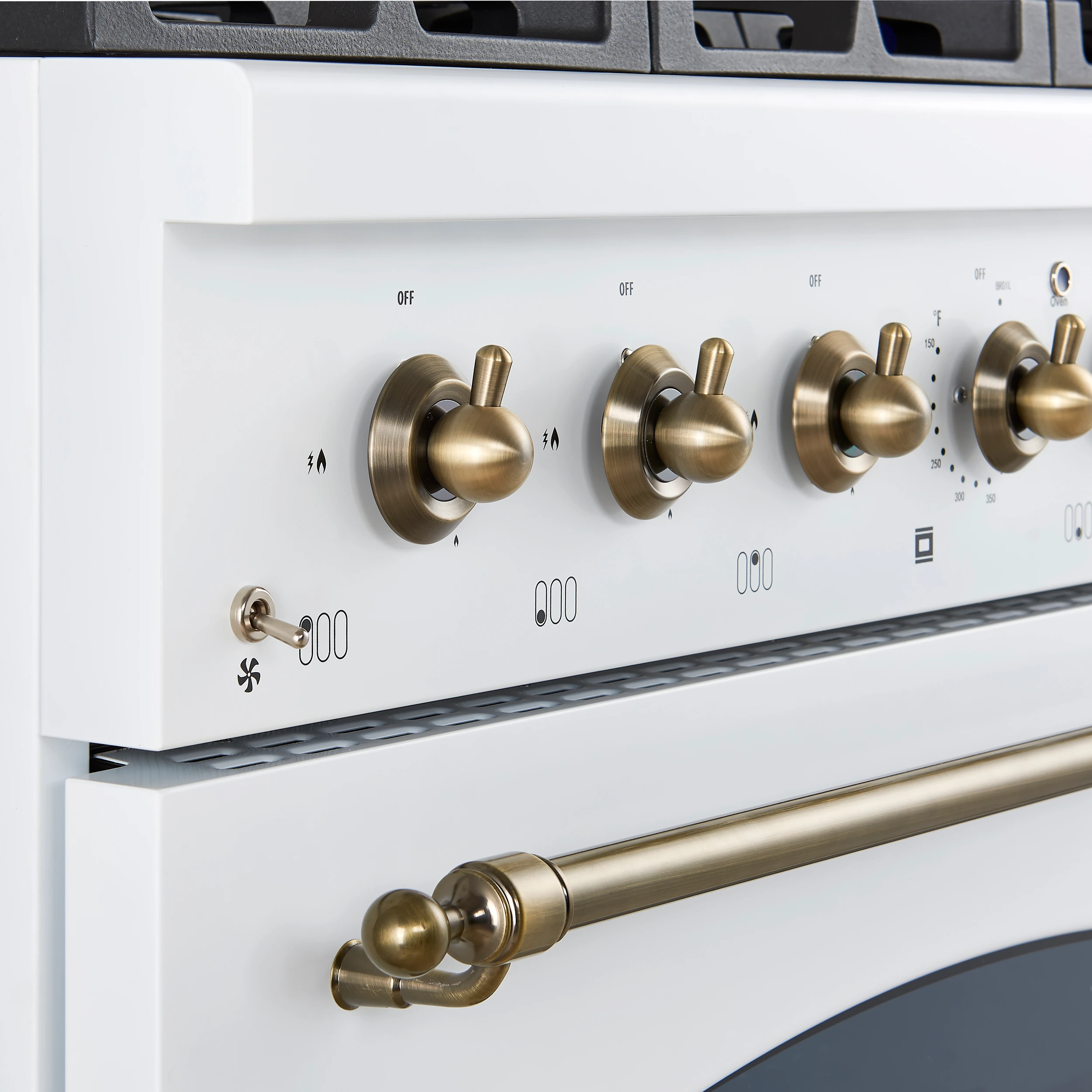 Antico 36-Inch Freestanding Gas Range, , Antique Brass Design, 6 Burners, Convection Oven, Energy Efficient FFSGS621936WHT