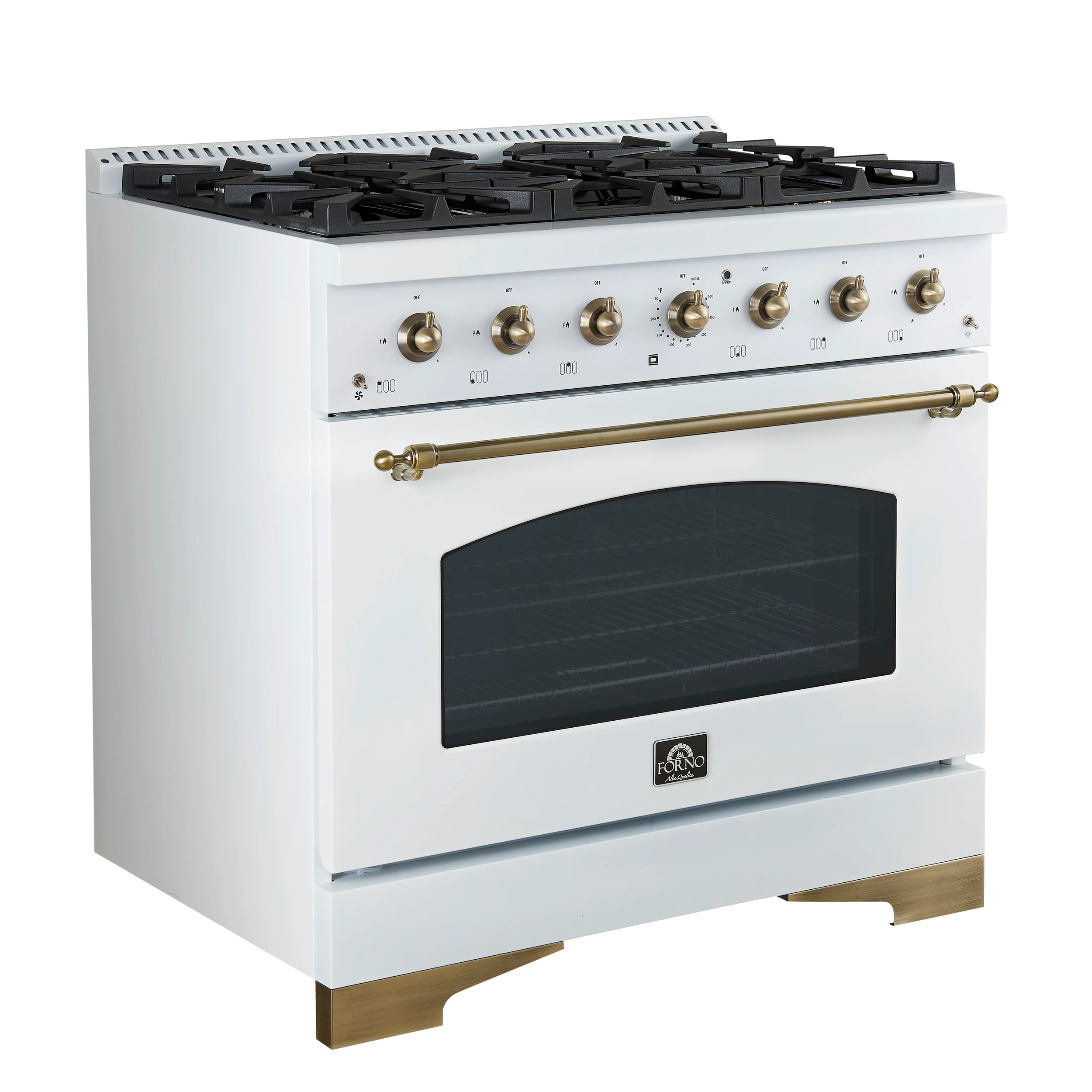 Antico 36-Inch Freestanding Gas Range, , Antique Brass Design, 6 Burners, Convection Oven, Energy Efficient FFSGS621936WHT