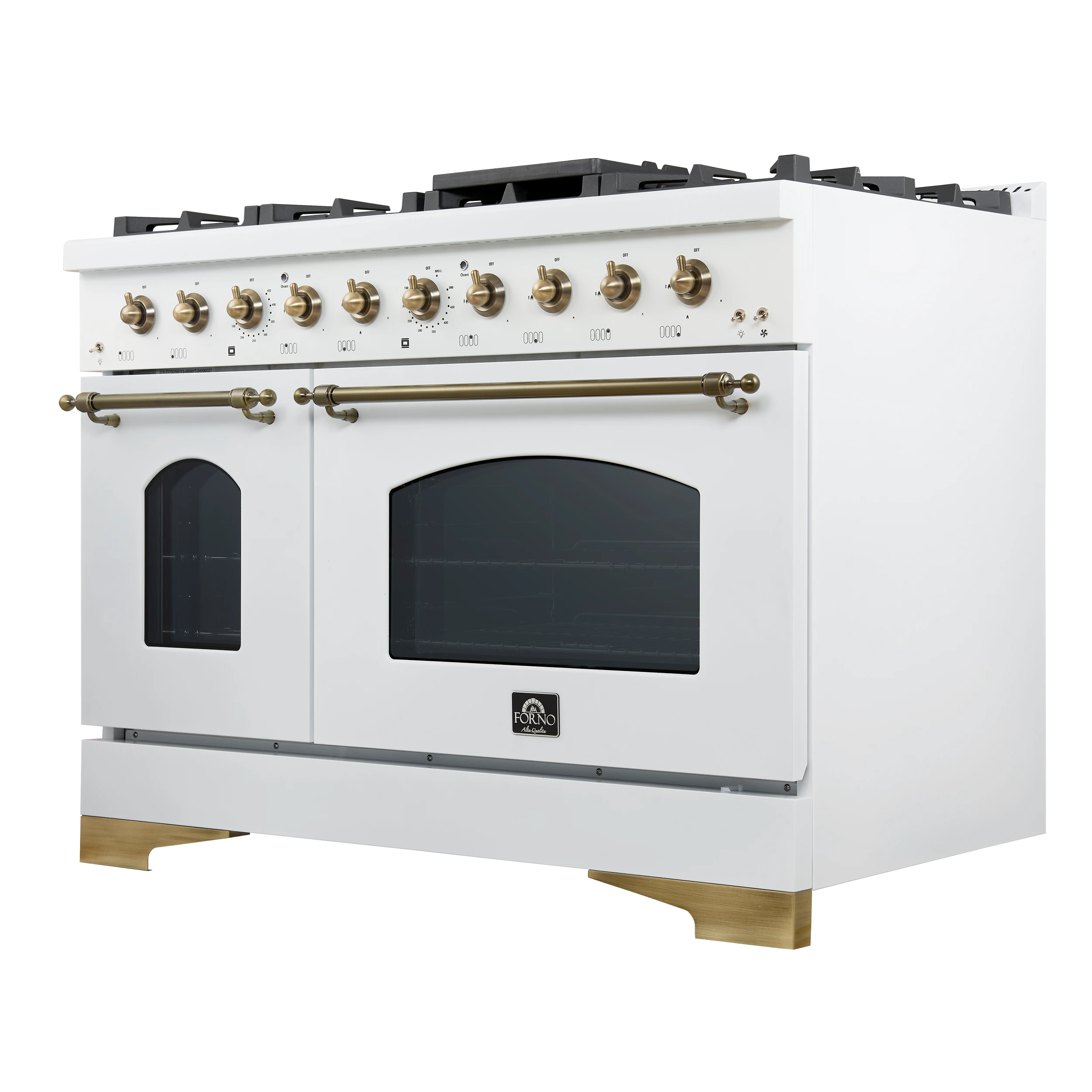 Antico 48-Inch Freestanding Gas Range, , Antique Brass Design, 8 Burners, Griddle, Double Ovens, Energy Efficient FFSGS621948WHT