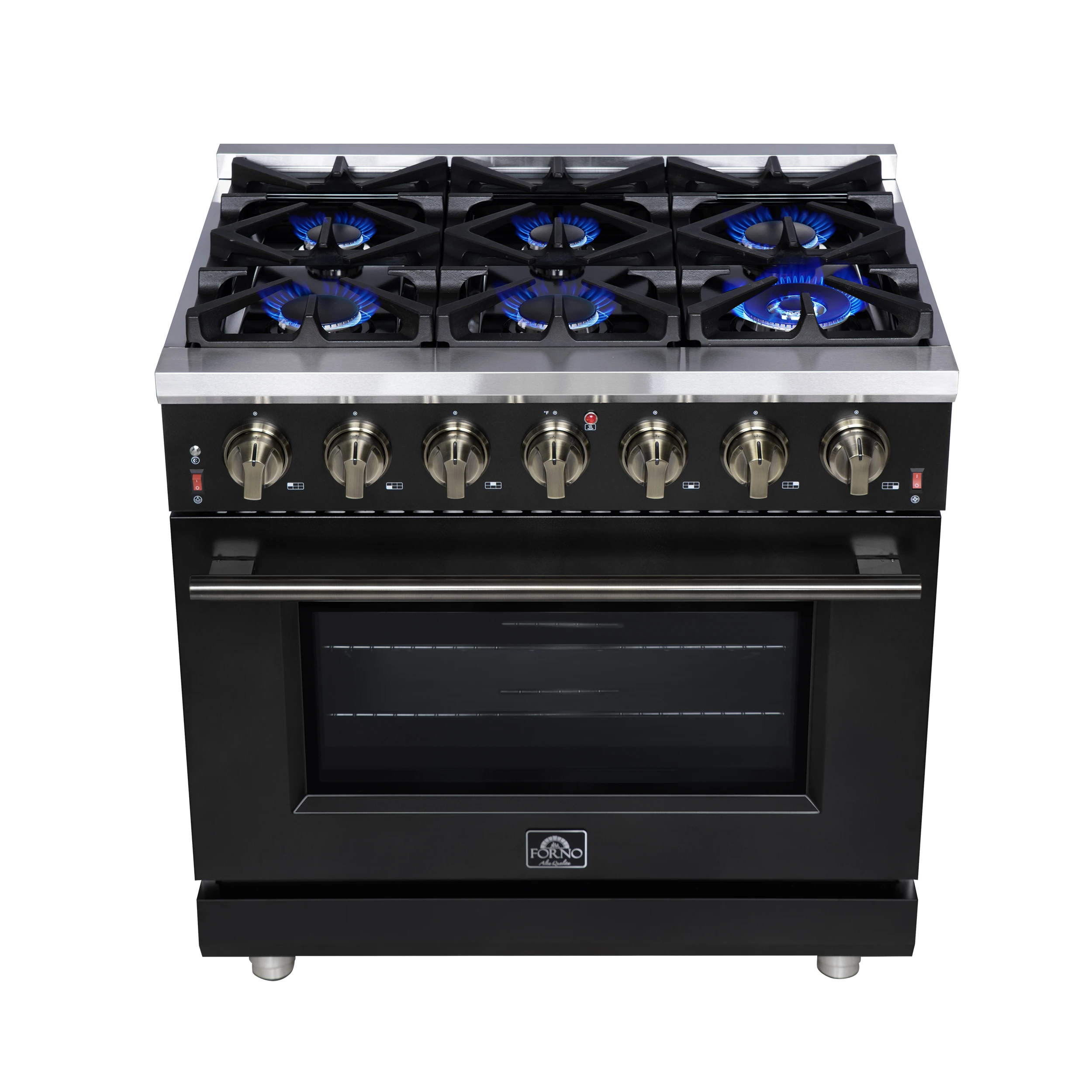 Massimo 36-Inch Freestanding Gas Range, 6 Sealed Burners, Convection Oven, Energy Efficient FFSGS623936BLK