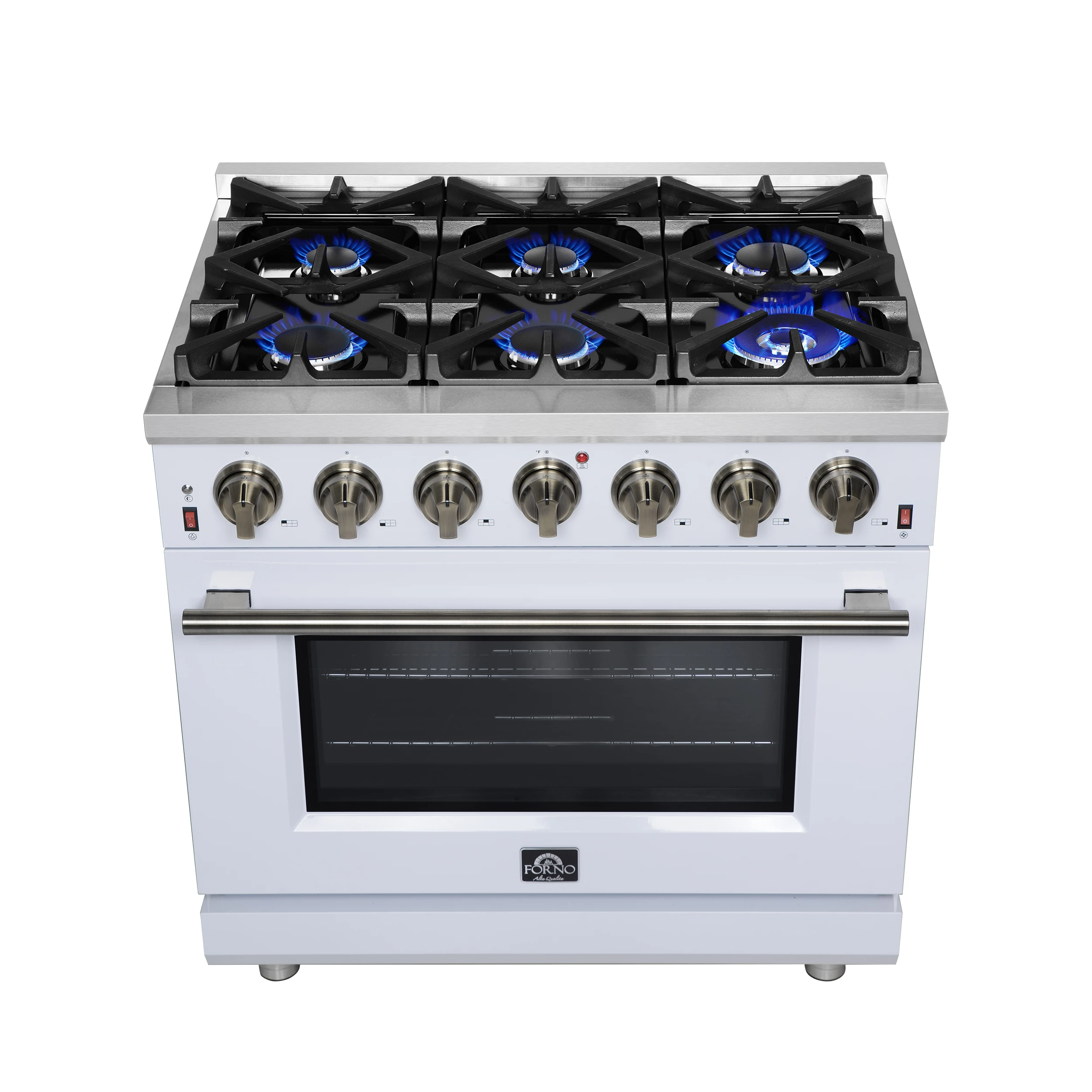 Massimo 36-Inch Freestanding Gas Range, 6 Sealed Burners, Convection Oven, Energy Efficient FFSGS623936WHT