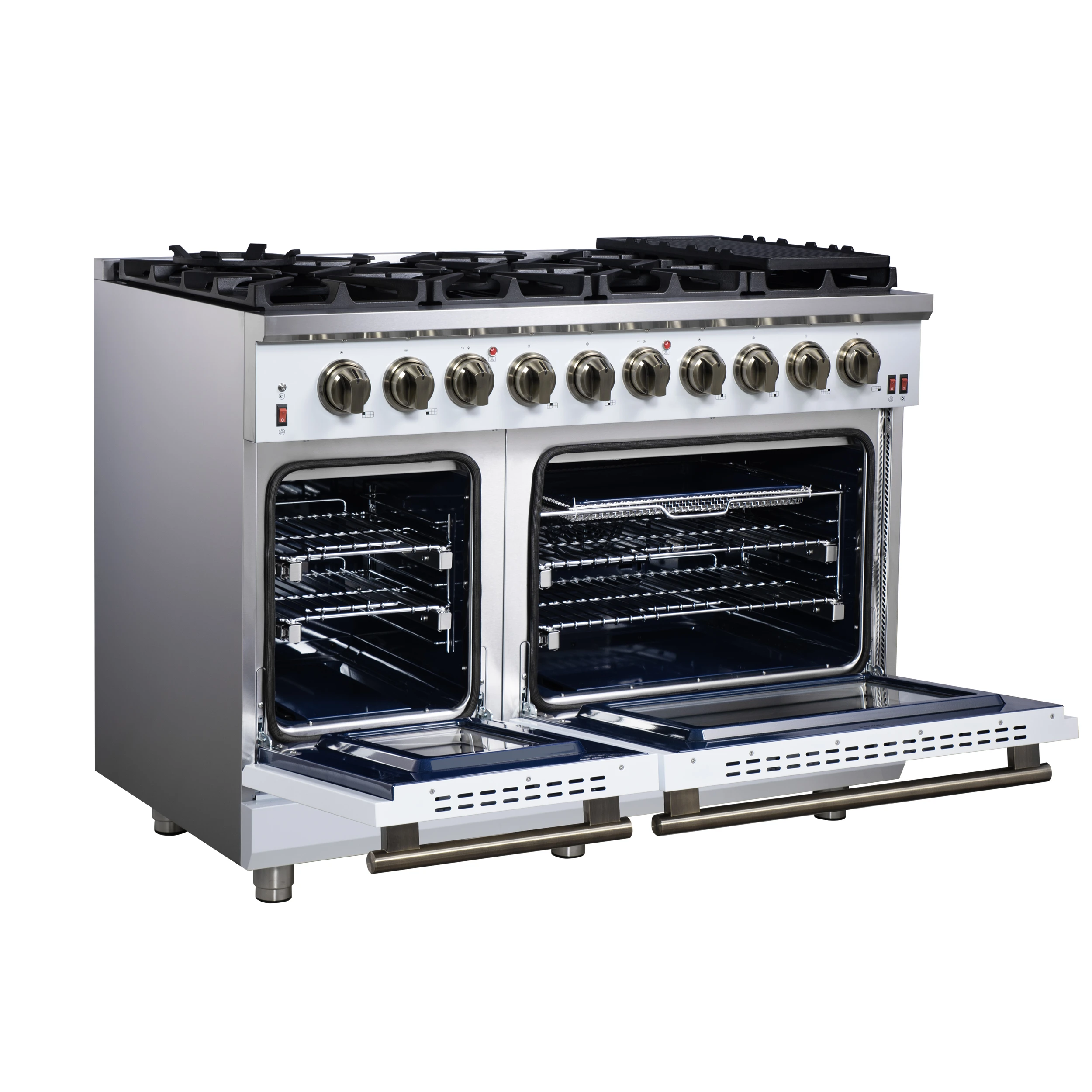Massimo 48-Inch Freestanding Gas Range, 8 Burners, True Convection Oven FFSGS623948WHT