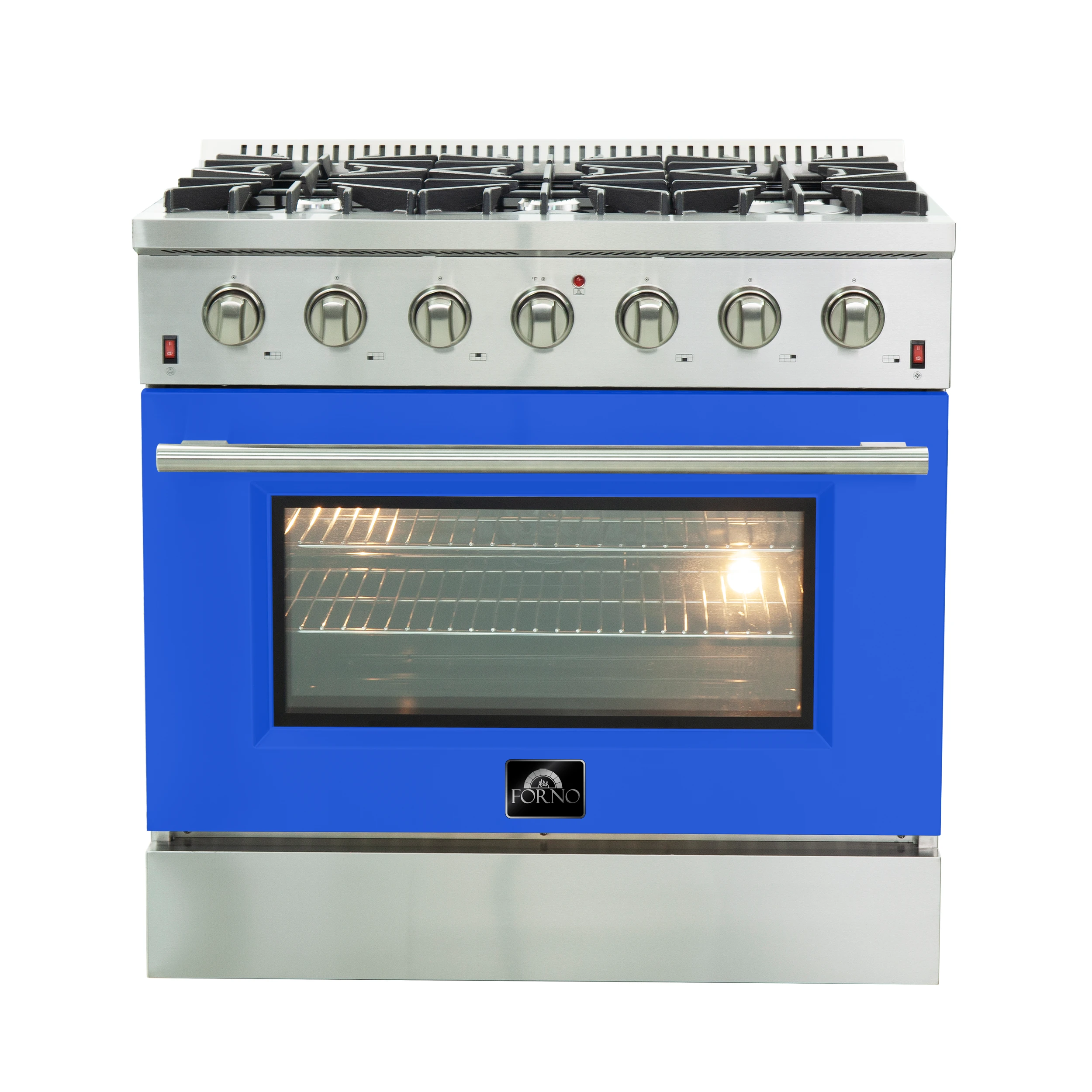 Galiano 36-Inch Freestanding Gas Range, Stainless Steel, 6 Burners, Energy Efficient, Blue Door FFSGS624436BLU