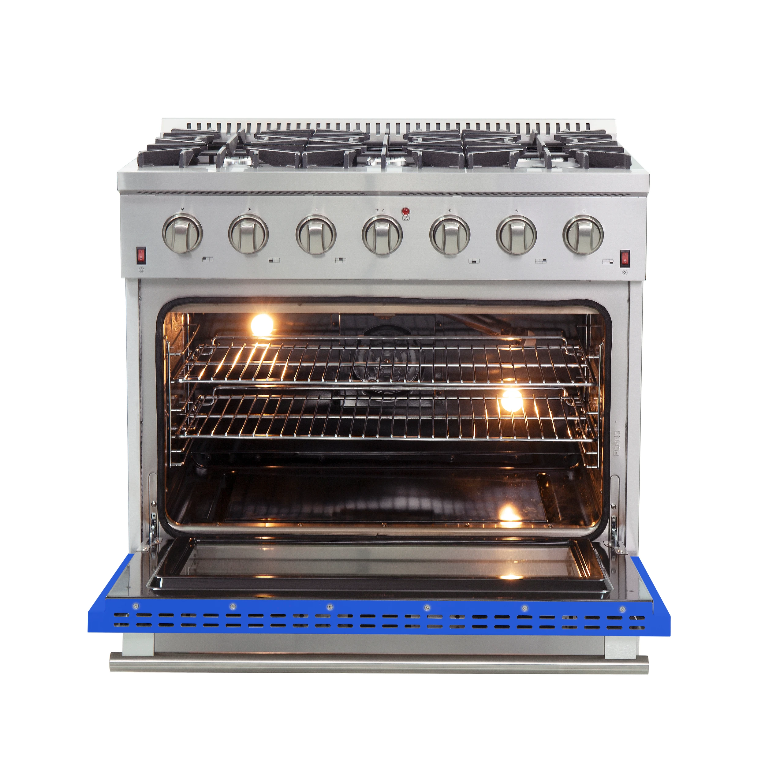 Galiano 36-Inch Freestanding Gas Range, Stainless Steel, 6 Burners, Energy Efficient, Blue Door FFSGS624436BLU