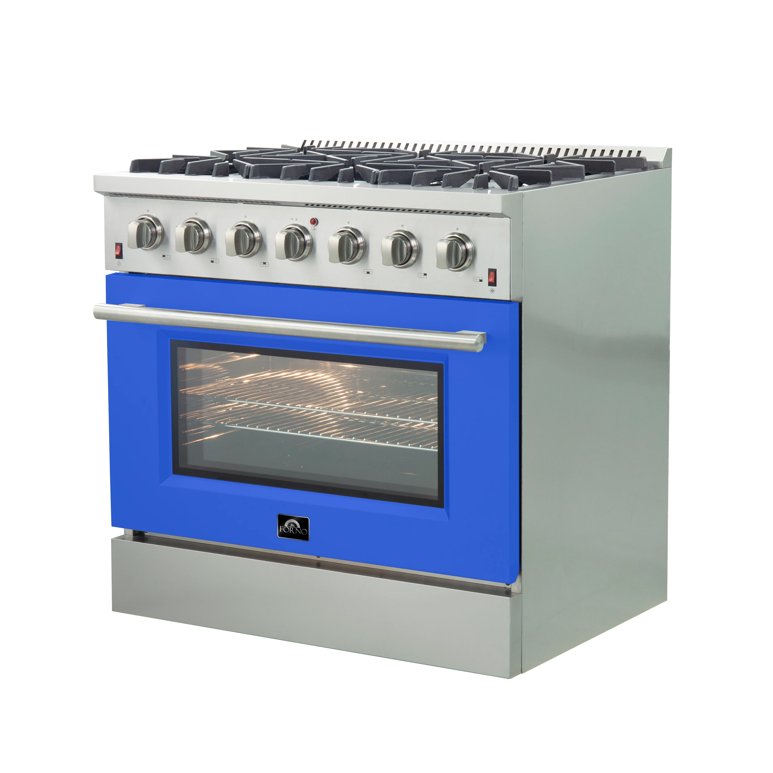 Galiano 36-Inch Freestanding Gas Range, Stainless Steel, 6 Burners, Energy Efficient, Blue Door FFSGS624436BLU