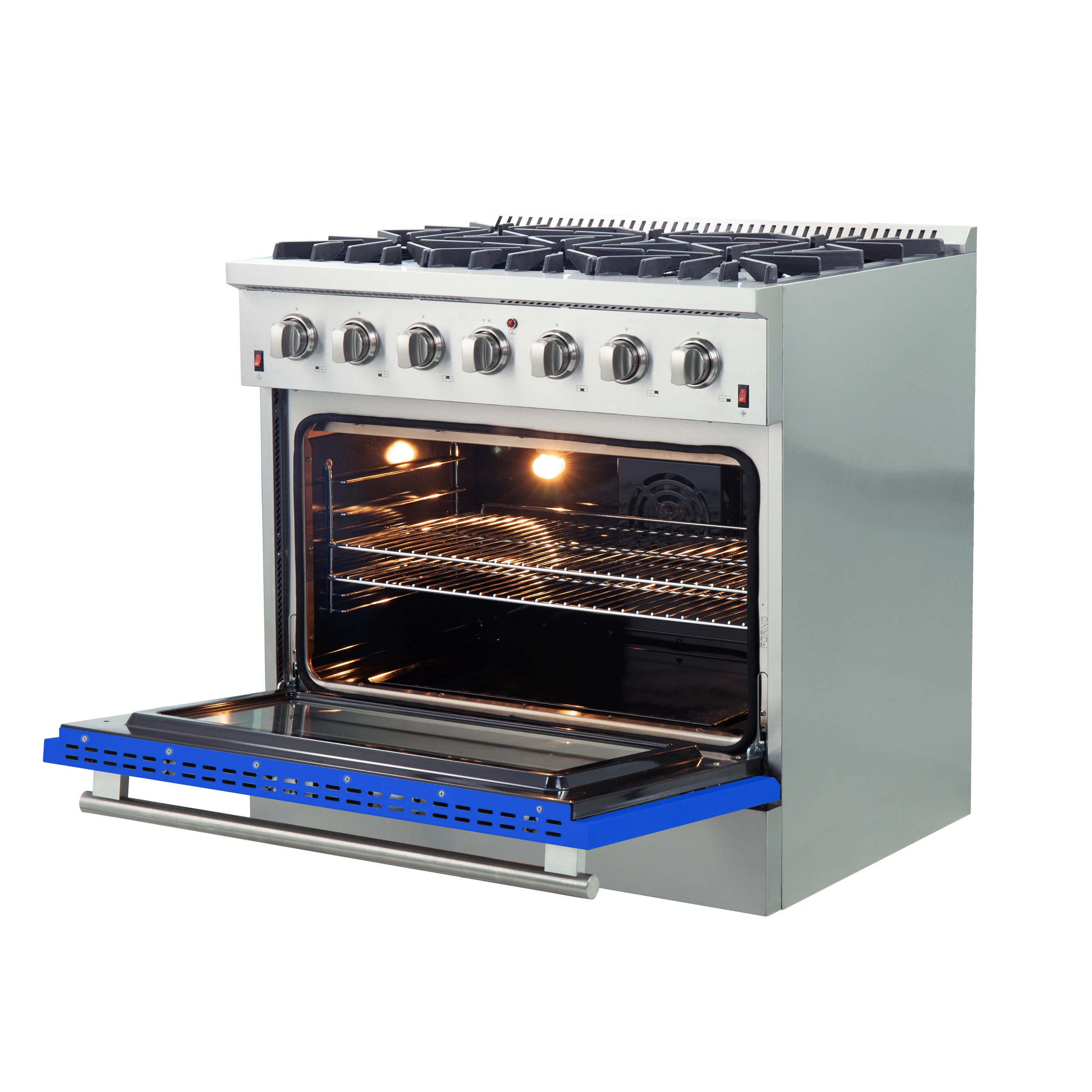 Galiano 36-Inch Freestanding Gas Range, Stainless Steel, 6 Burners, Energy Efficient, Blue Door FFSGS624436BLU