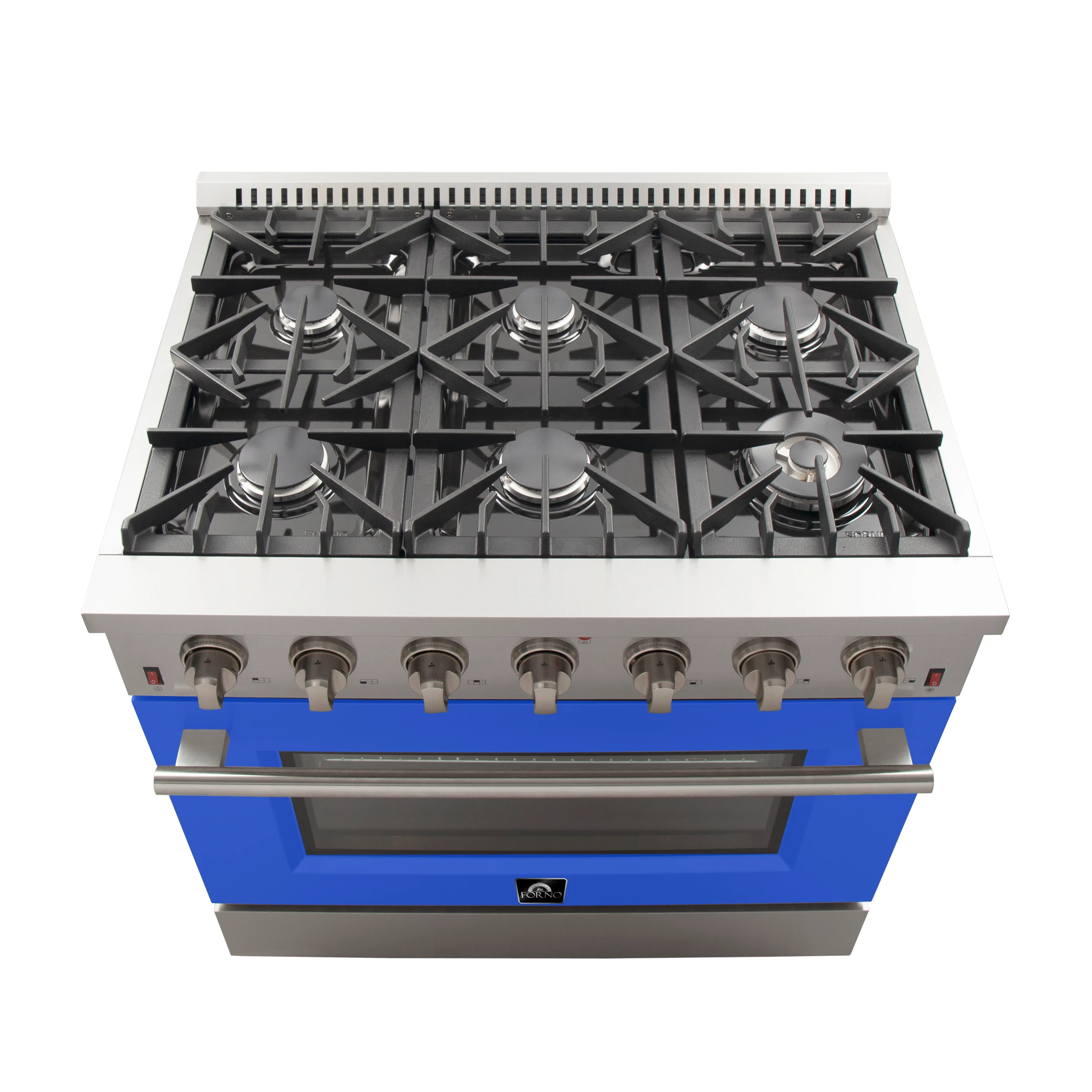 Galiano 36-Inch Freestanding Gas Range, Stainless Steel, 6 Burners, Energy Efficient, Blue Door FFSGS624436BLU