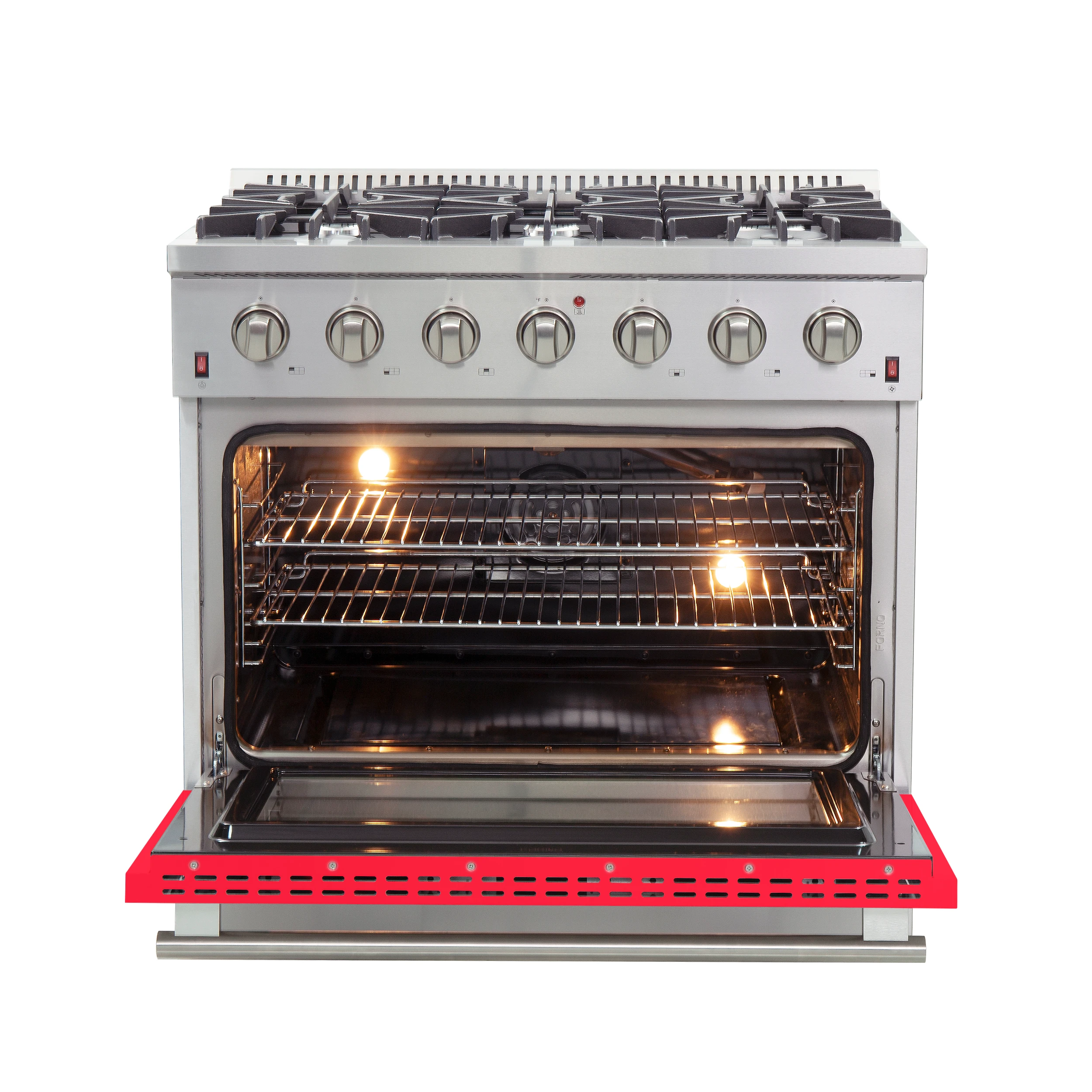 Galiano 36-Inch Freestanding Gas Range, Stainless Steel, 6 Burners, Energy Efficient, Red Door FFSGS624436RED