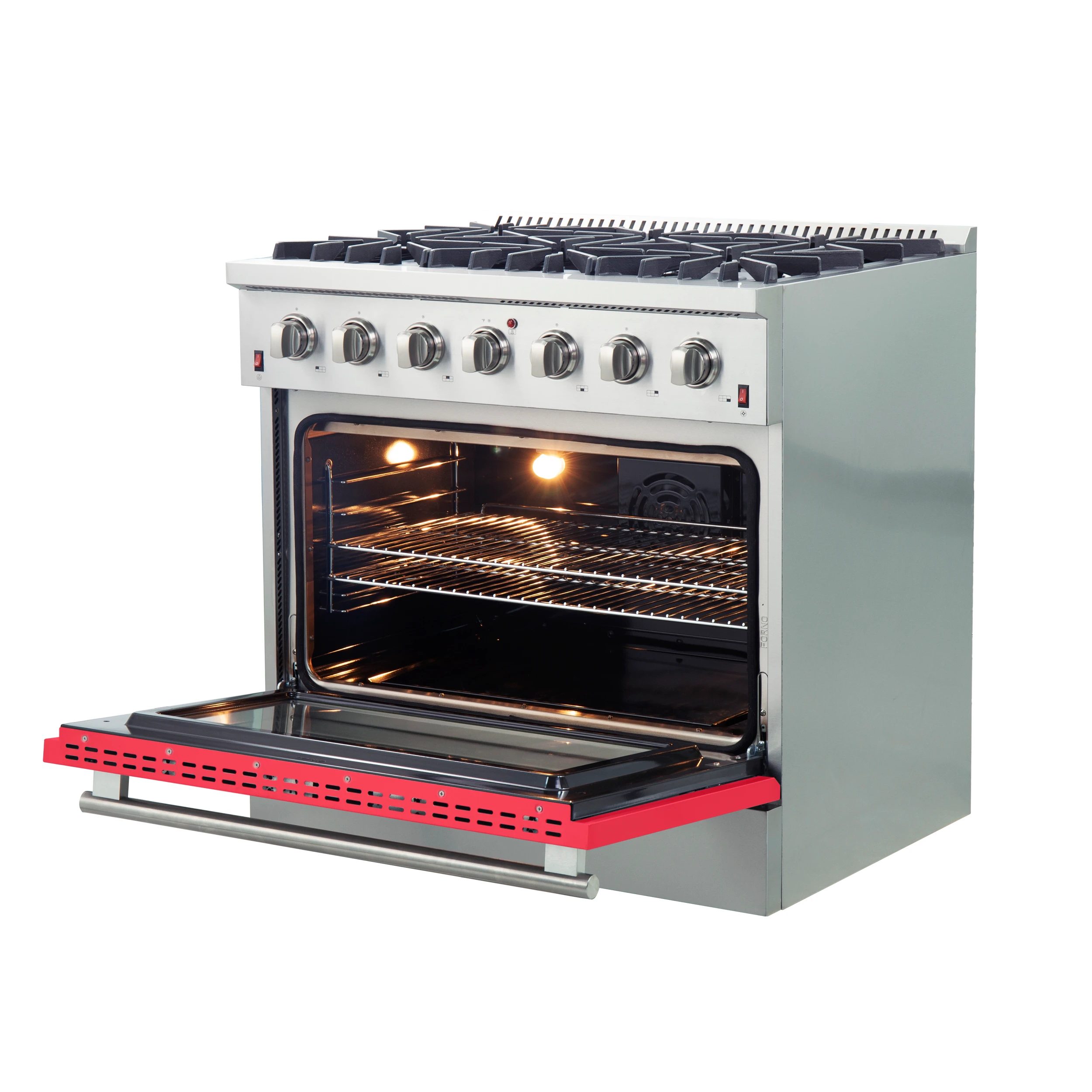 Galiano 36-Inch Freestanding Gas Range, Stainless Steel, 6 Burners, Energy Efficient, Red Door FFSGS624436RED