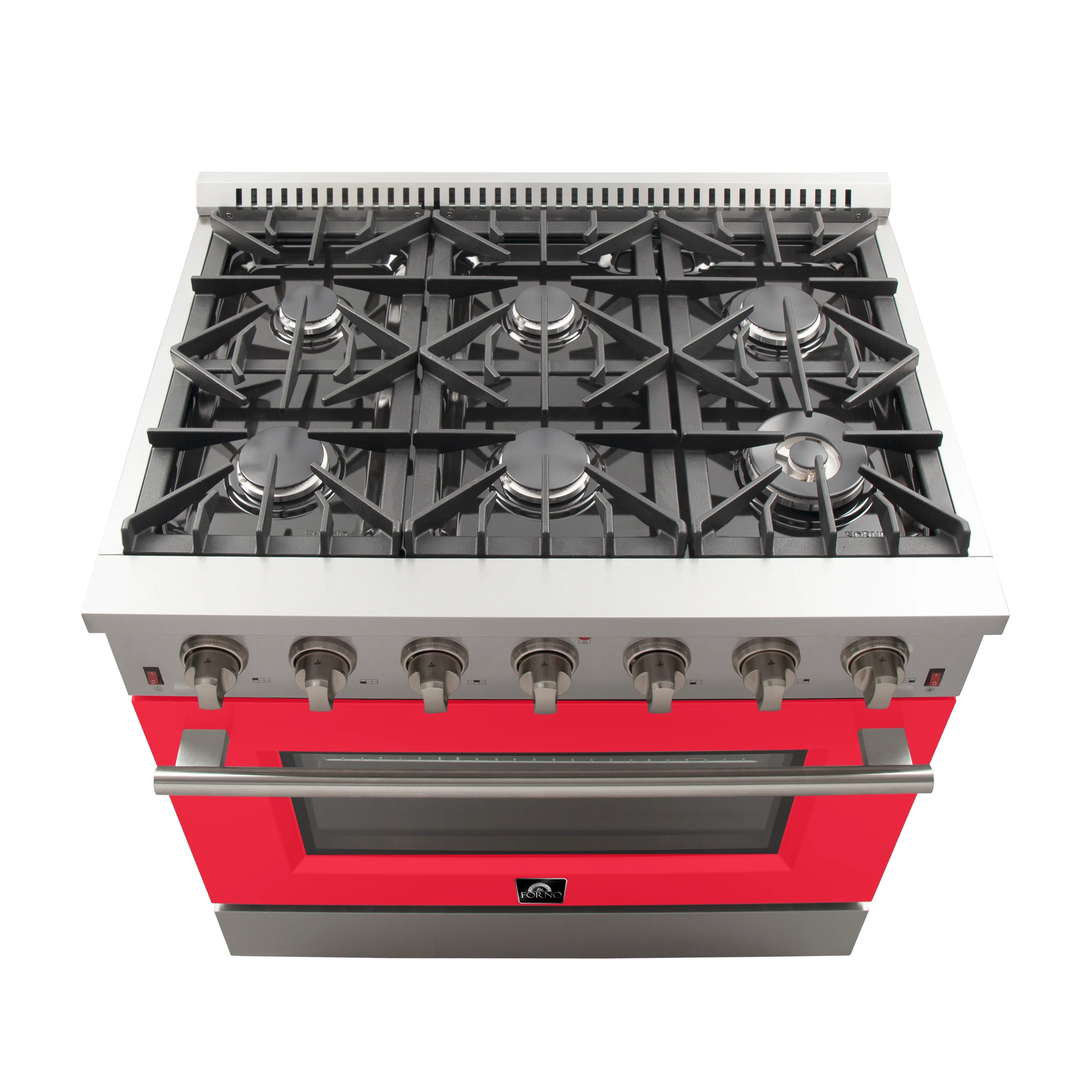Galiano 36-Inch Freestanding Gas Range, Stainless Steel, 6 Burners, Energy Efficient, Red Door FFSGS624436RED