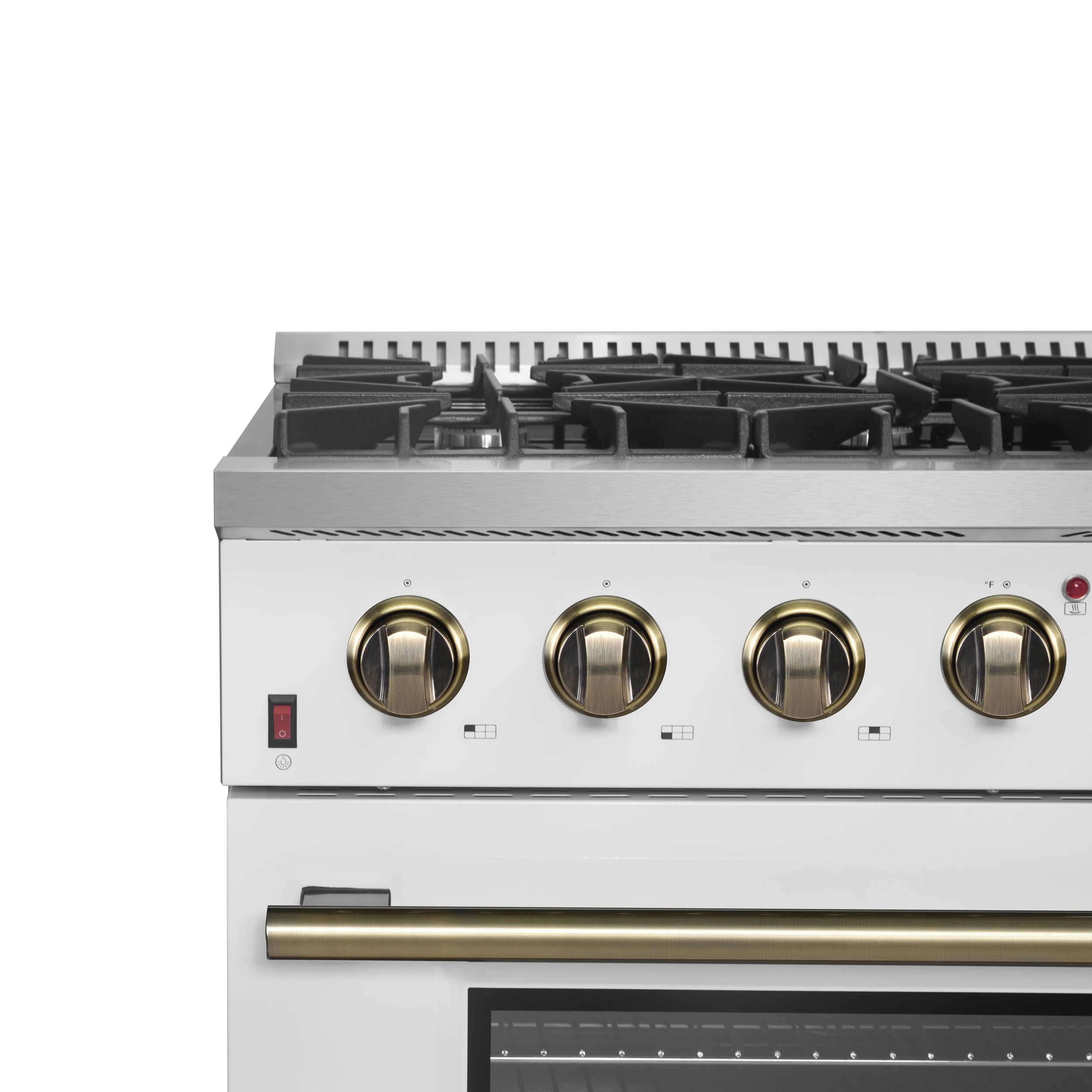 Galiano 36-inch Freestanding Gas Range in with Antique Brass Design, 6 Burners, 83,000 BTU, 5.36 cu.ft. Convection Oven FFSGS624436WHT