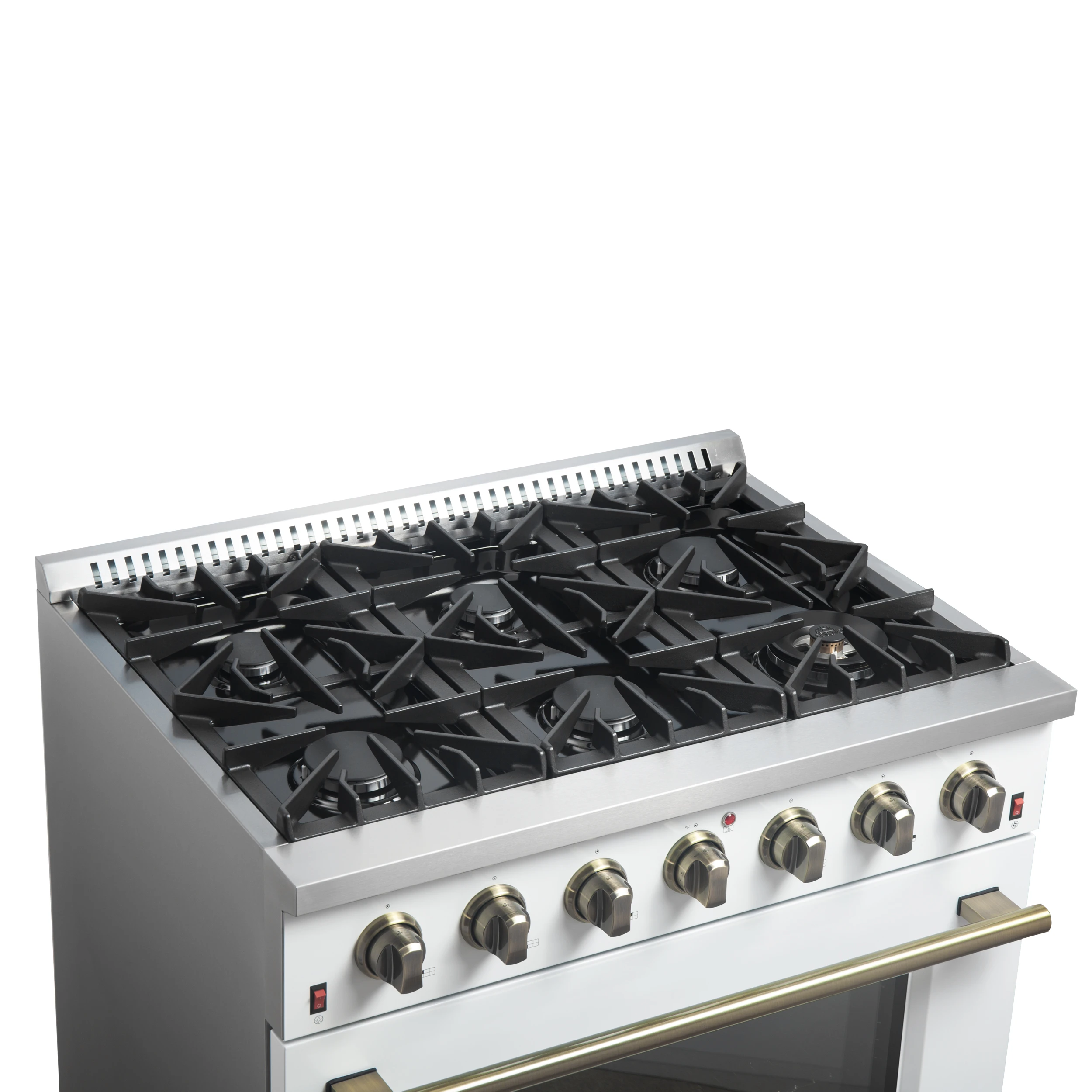 Galiano 36-inch Freestanding Gas Range in with Antique Brass Design, 6 Burners, 83,000 BTU, 5.36 cu.ft. Convection Oven FFSGS624436WHT