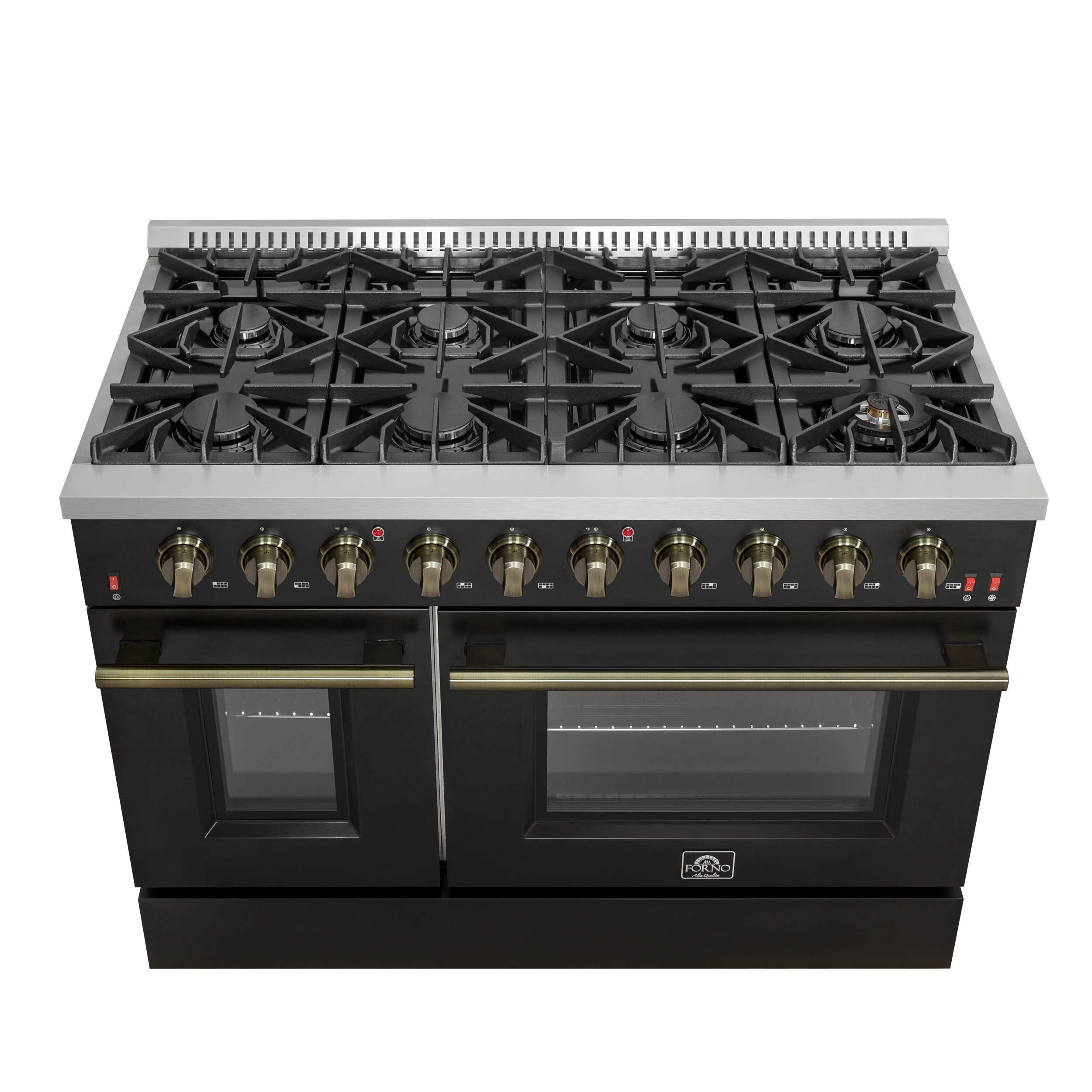 Galiano 48-inch Gas Range & Antique Brass Design, 8 Burners, 107,000 BTU, Griddle, 6.58 cu.ft. Double Ovens FFSGS624448BLK