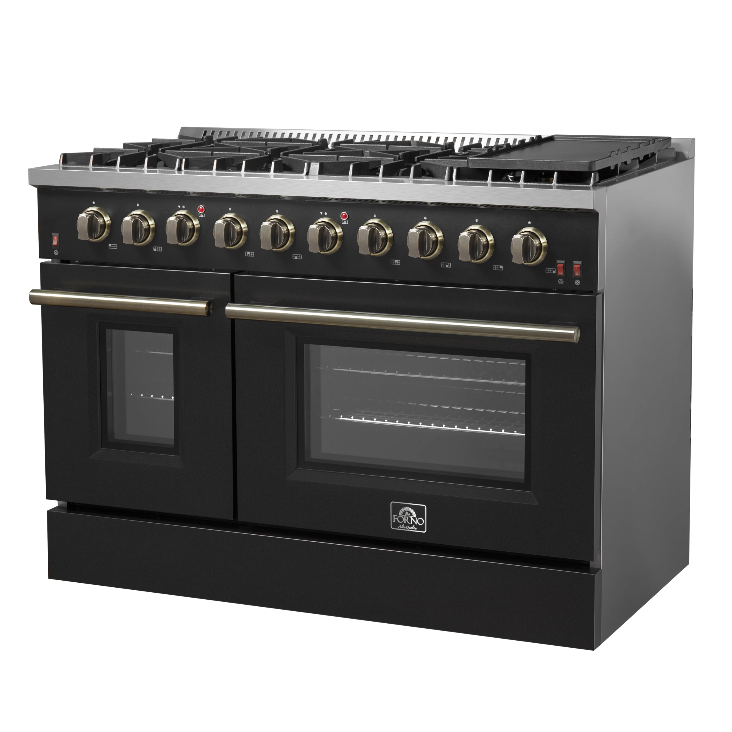 Galiano 48-inch Gas Range & Antique Brass Design, 8 Burners, 107,000 BTU, Griddle, 6.58 cu.ft. Double Ovens FFSGS624448BLK