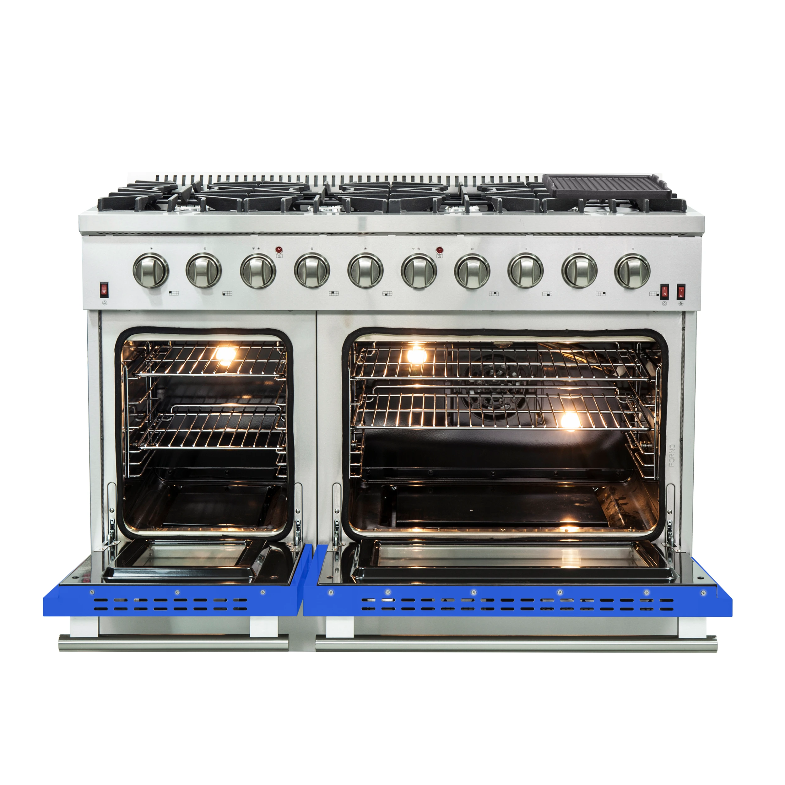 Galiano 48-Inch Freestanding Gas Range, , 8 Burners, 107,000 BTU, Griddle, Double Ovens, Energy Efficient, Doors FFSGS624448BLU