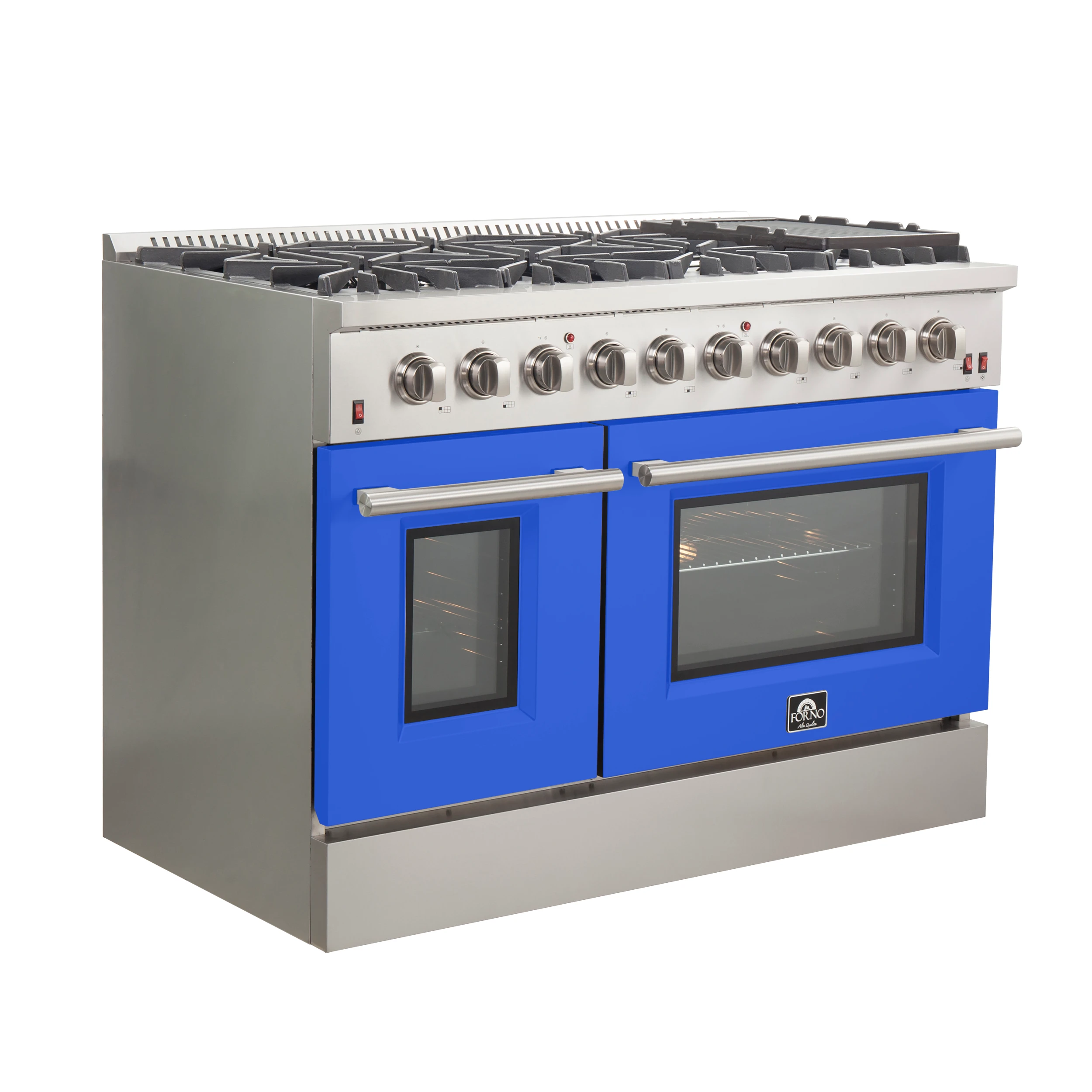 Galiano 48-Inch Freestanding Gas Range, , 8 Burners, 107,000 BTU, Griddle, Double Ovens, Energy Efficient, Doors FFSGS624448BLU