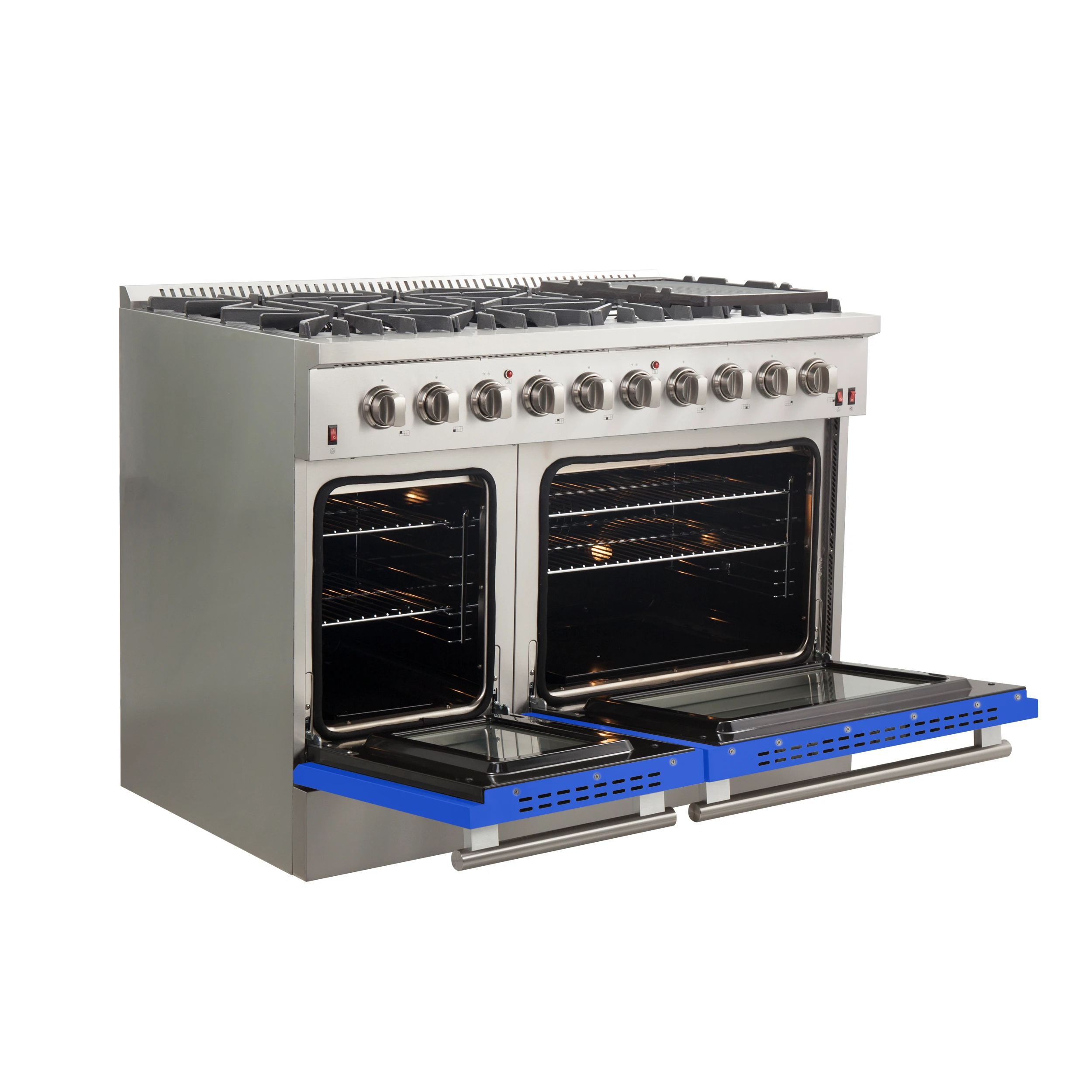 Galiano 48-Inch Freestanding Gas Range, , 8 Burners, 107,000 BTU, Griddle, Double Ovens, Energy Efficient, Doors FFSGS624448BLU