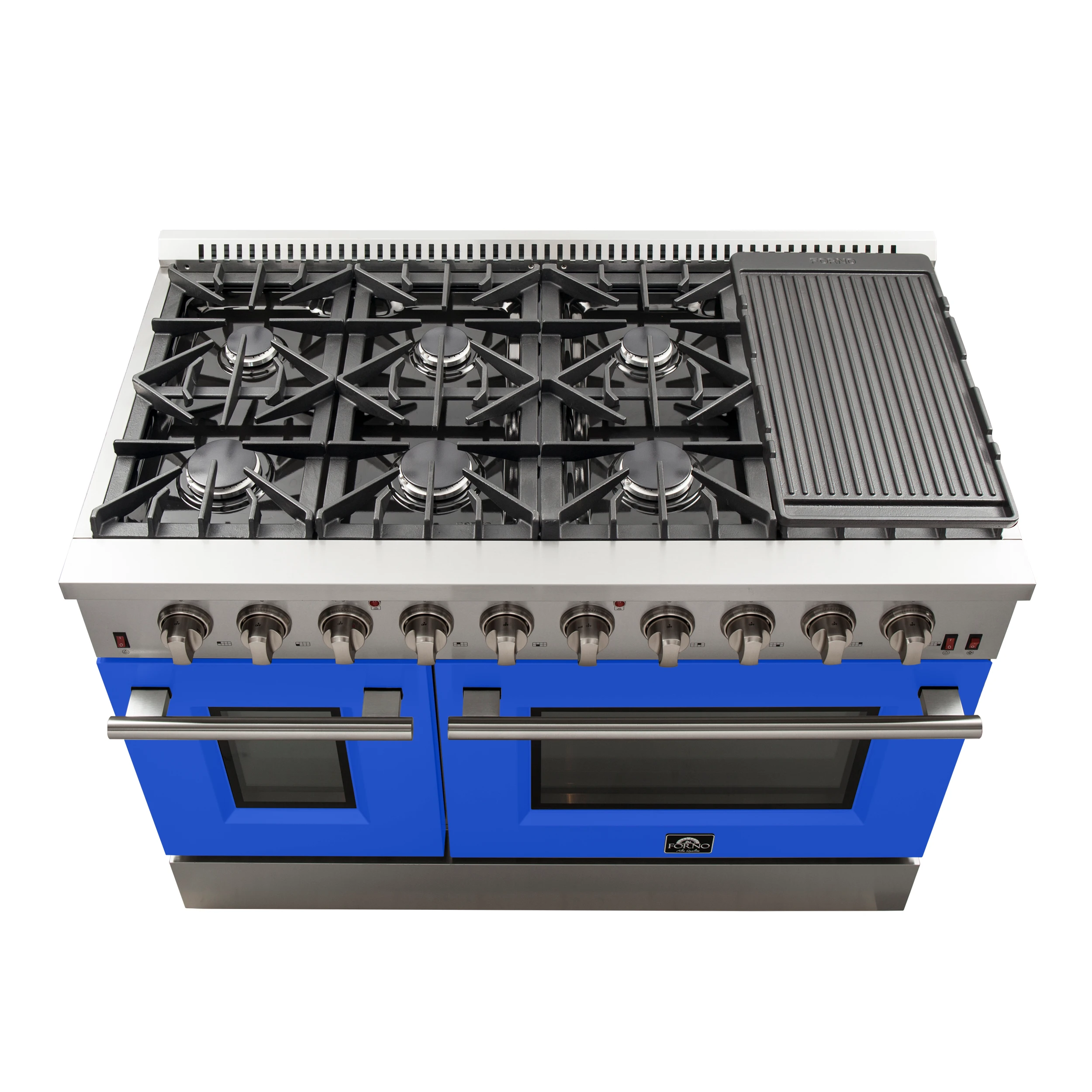 Galiano 48-Inch Freestanding Gas Range, , 8 Burners, 107,000 BTU, Griddle, Double Ovens, Energy Efficient, Doors FFSGS624448BLU