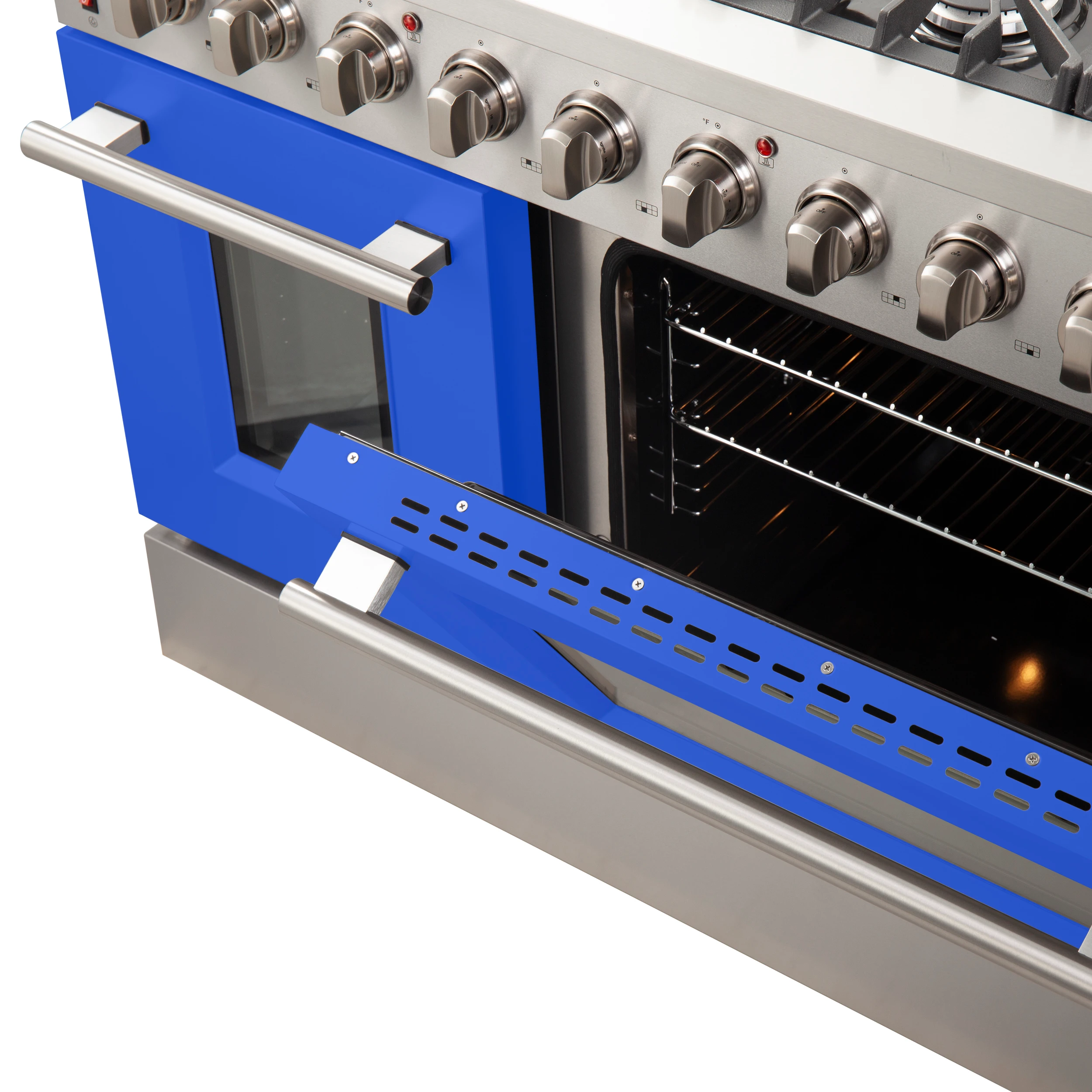 Galiano 48-Inch Freestanding Gas Range, , 8 Burners, 107,000 BTU, Griddle, Double Ovens, Energy Efficient, Doors FFSGS624448BLU