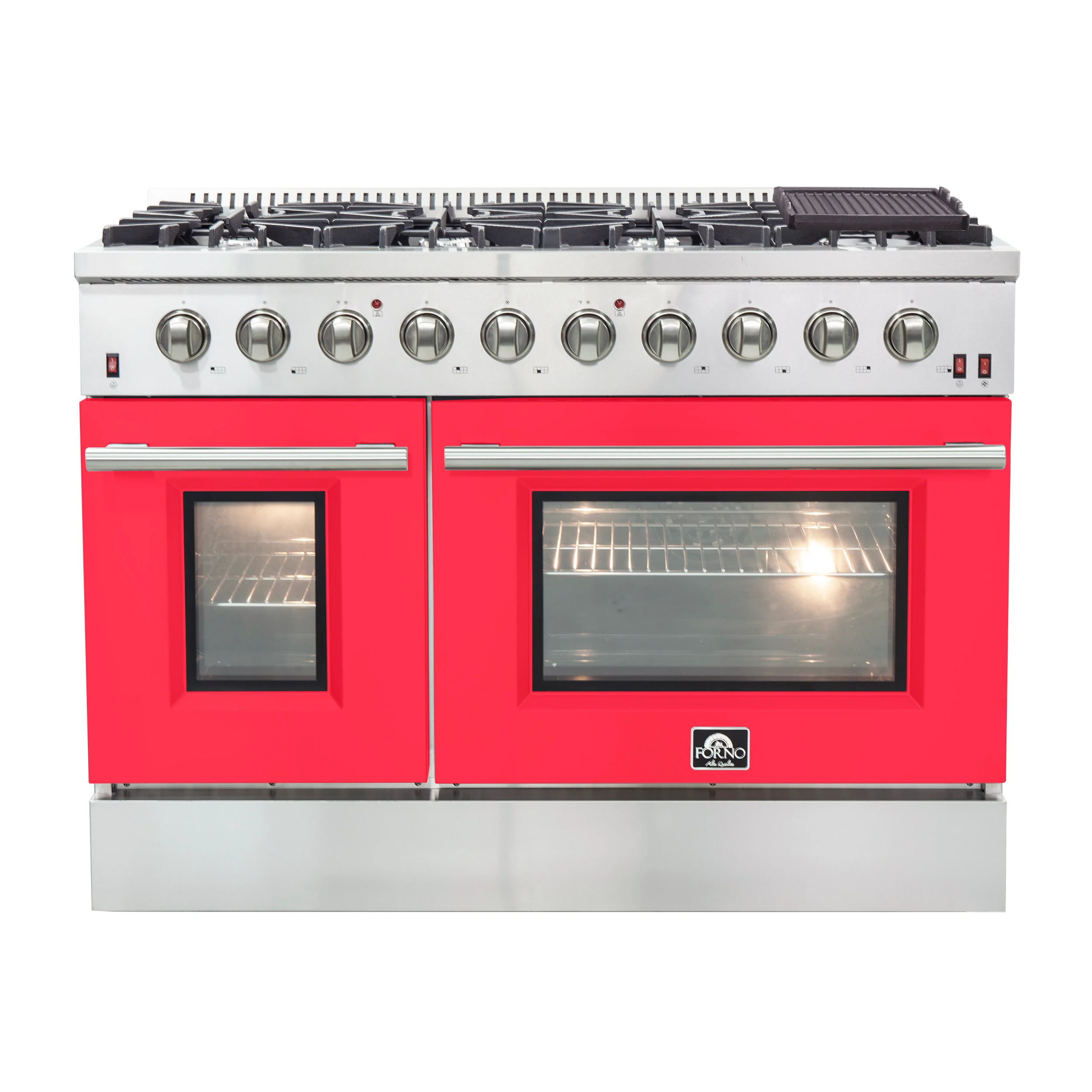 Galiano 48-Inch Freestanding Gas Range, , 8 Burners, 107,000 BTU, Griddle, Double Ovens, Energy Efficient, Doors FFSGS624448RED