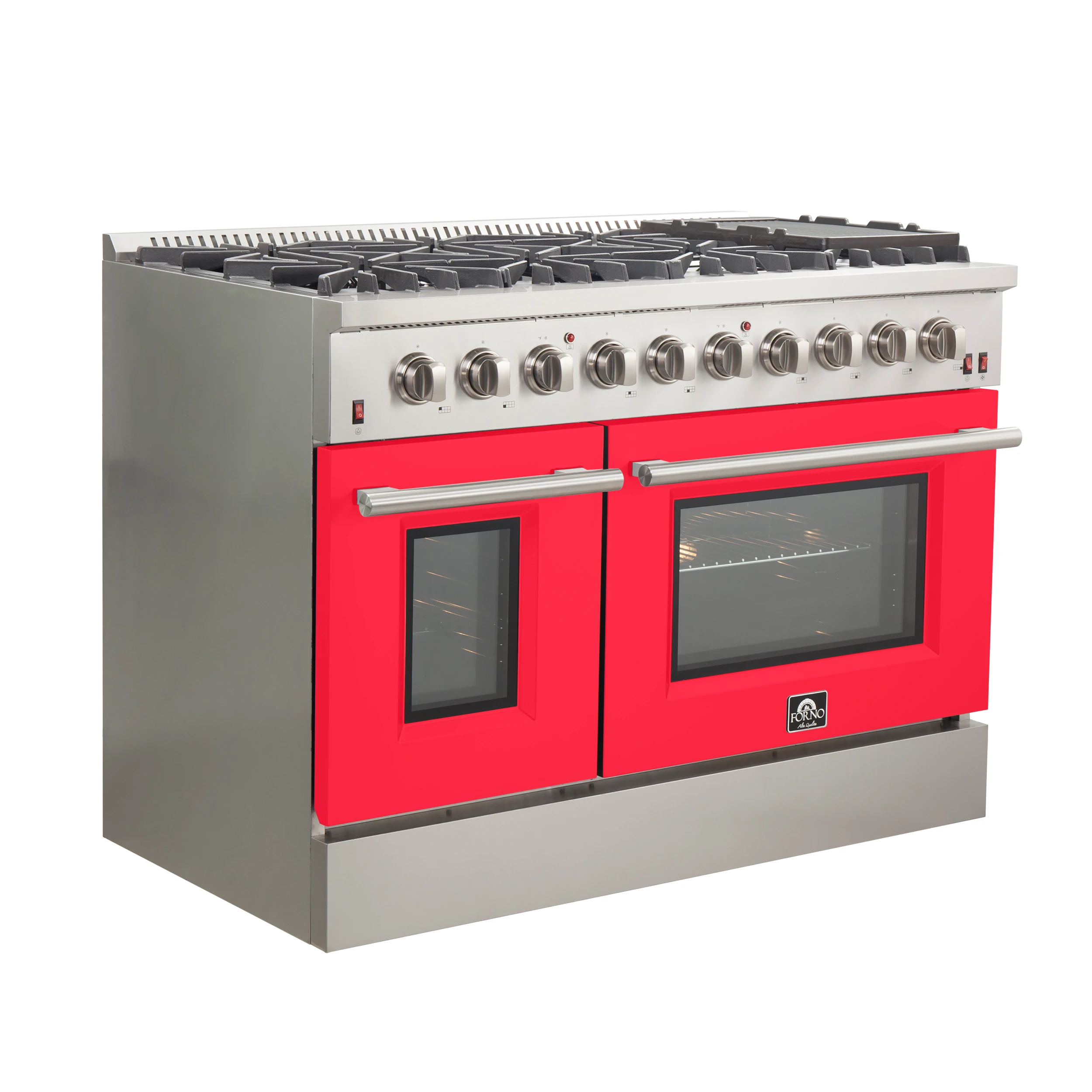 Galiano 48-Inch Freestanding Gas Range, , 8 Burners, 107,000 BTU, Griddle, Double Ovens, Energy Efficient, Doors FFSGS624448RED
