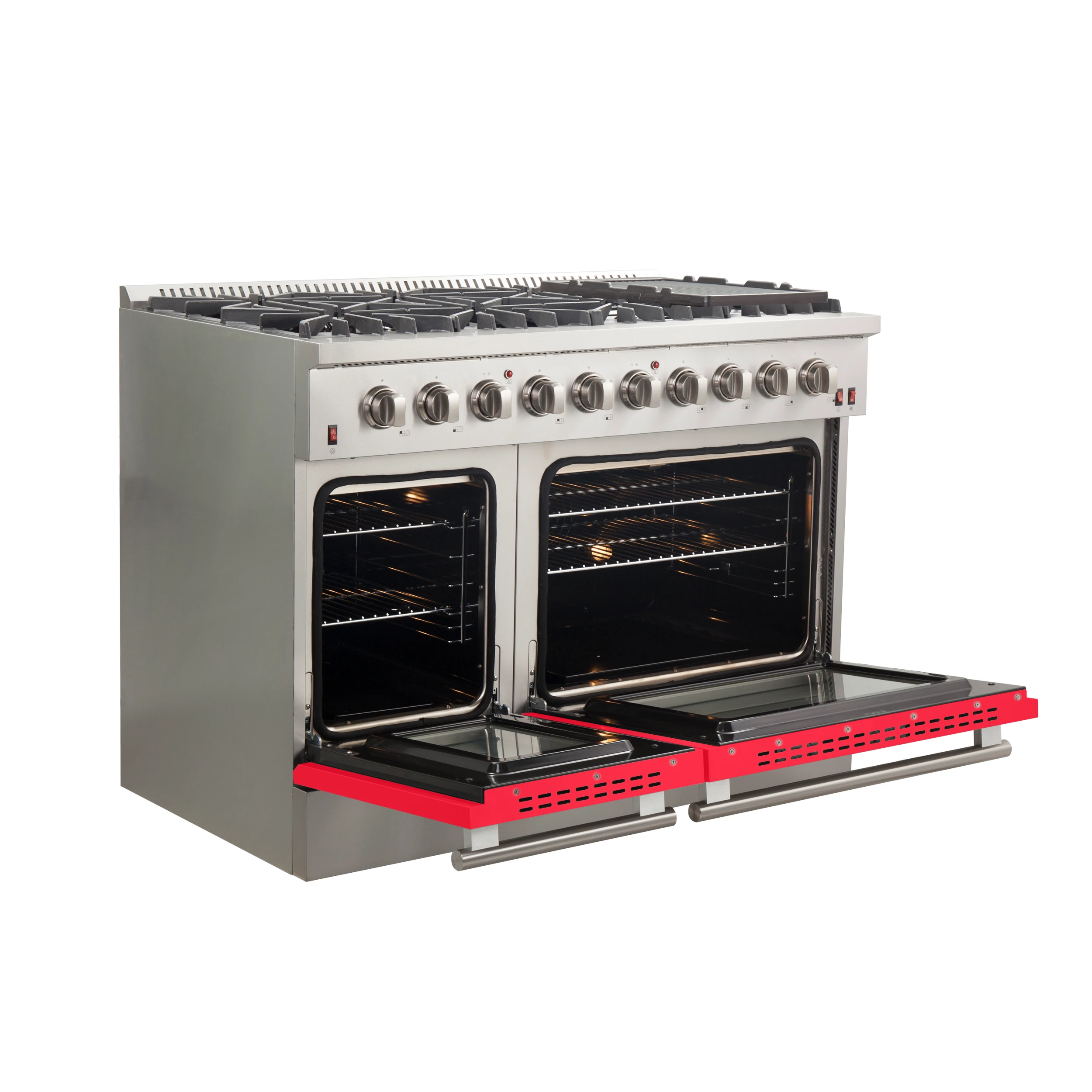 Galiano 48-Inch Freestanding Gas Range, , 8 Burners, 107,000 BTU, Griddle, Double Ovens, Energy Efficient, Doors FFSGS624448RED