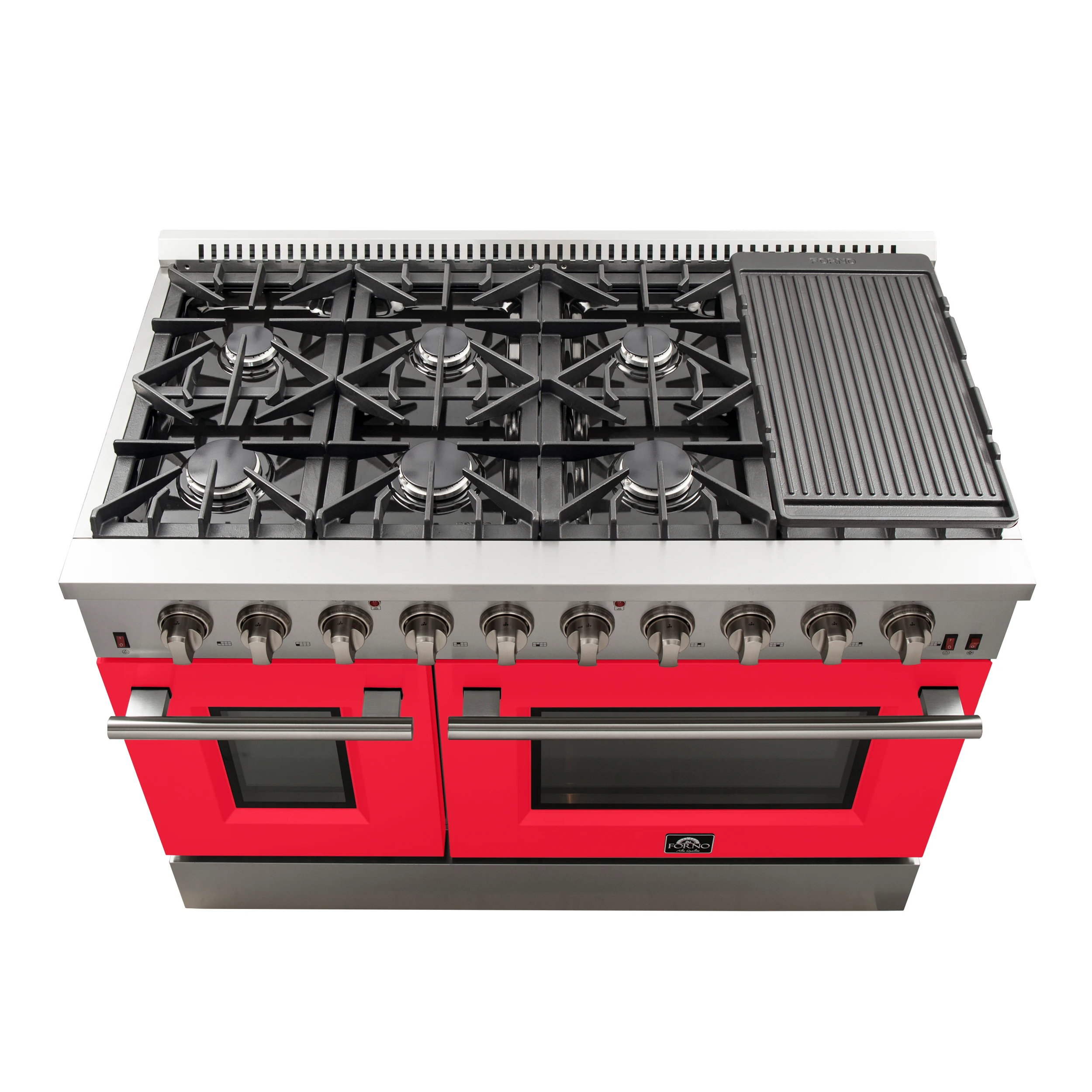 Galiano 48-Inch Freestanding Gas Range, , 8 Burners, 107,000 BTU, Griddle, Double Ovens, Energy Efficient, Doors FFSGS624448RED